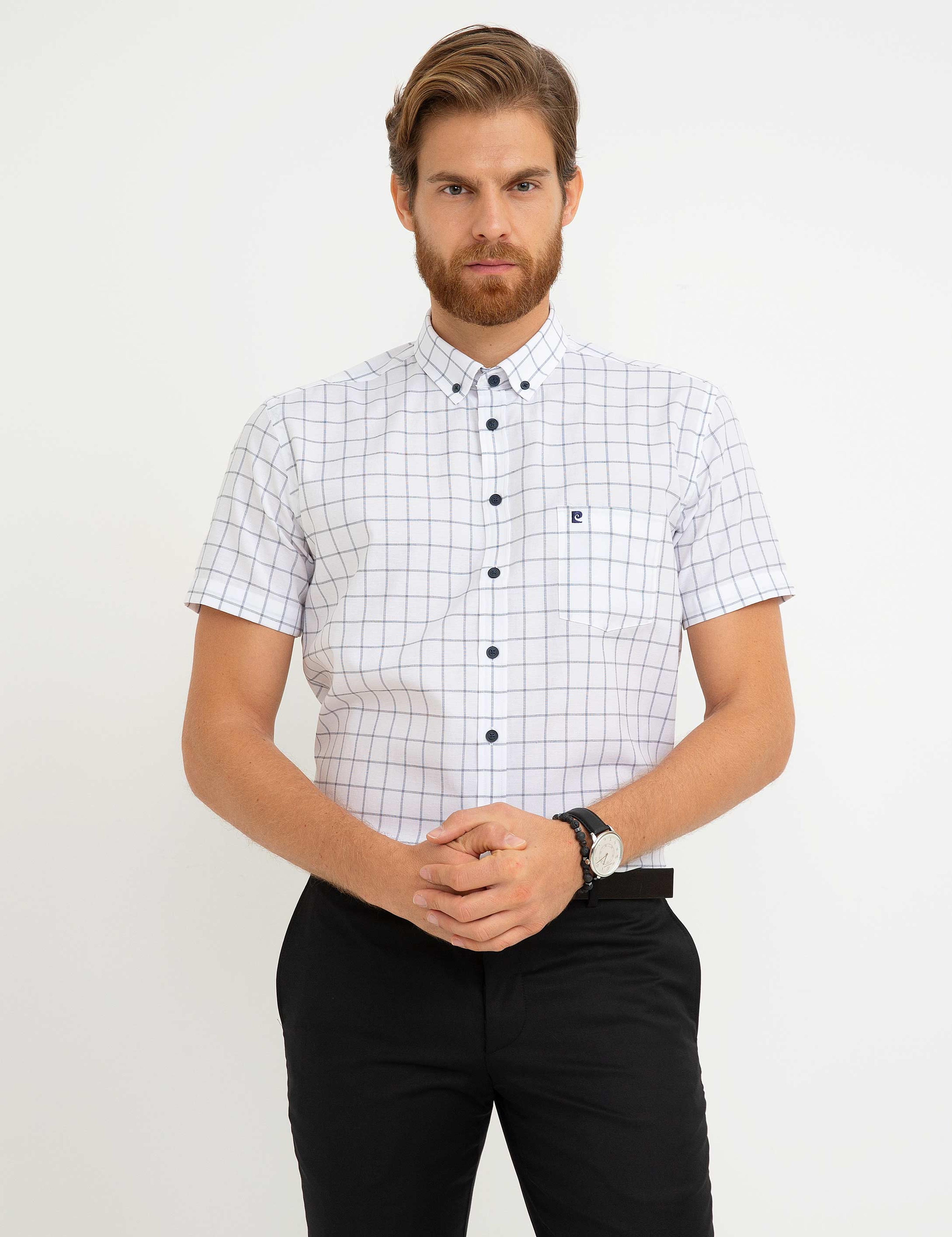Beyaz Regular Fit Kısa Kollu Gömlek - Image 2