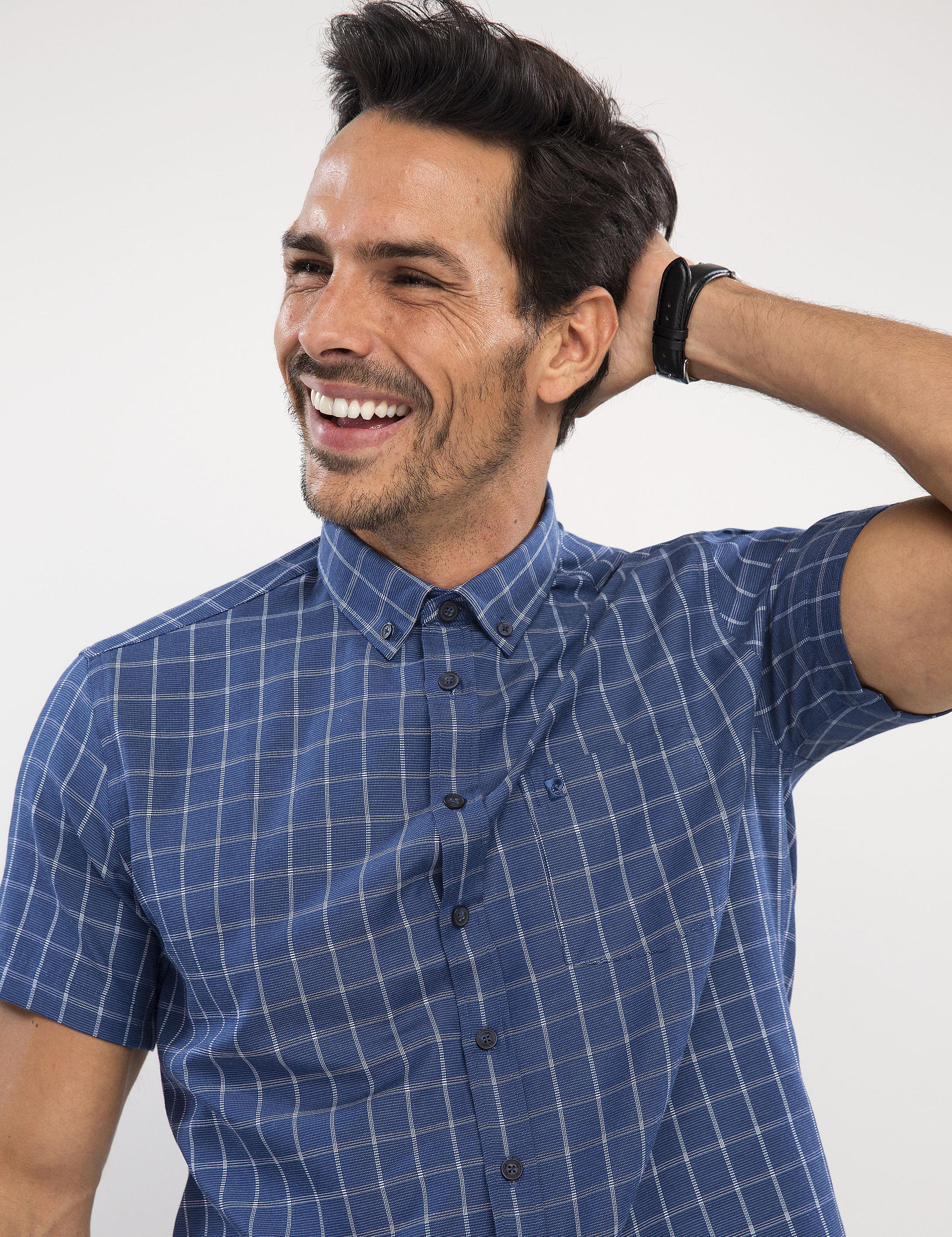 Lacivert Regular Fit Kısa Kollu Gömlek