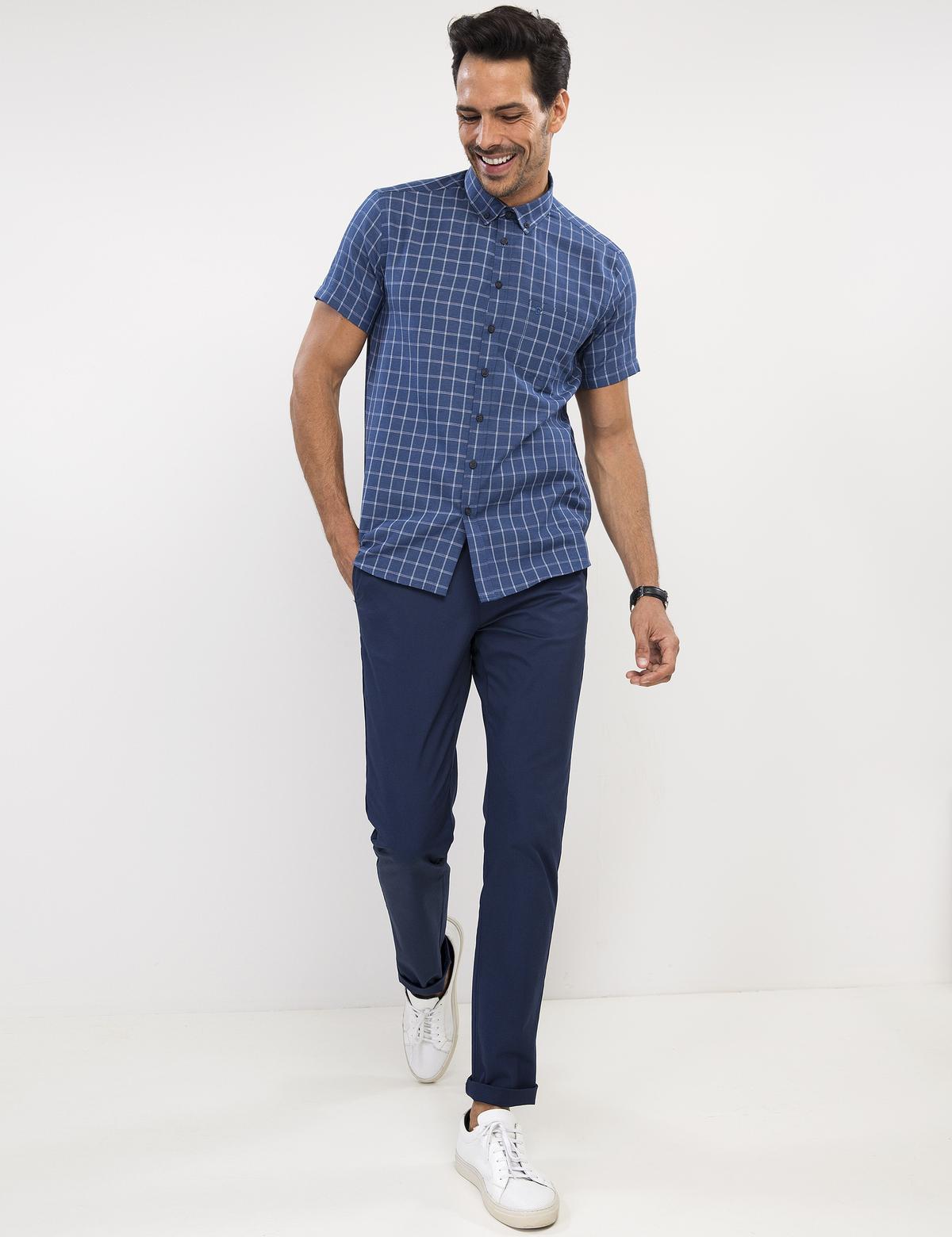 Lacivert Regular Fit Kısa Kollu Gömlek