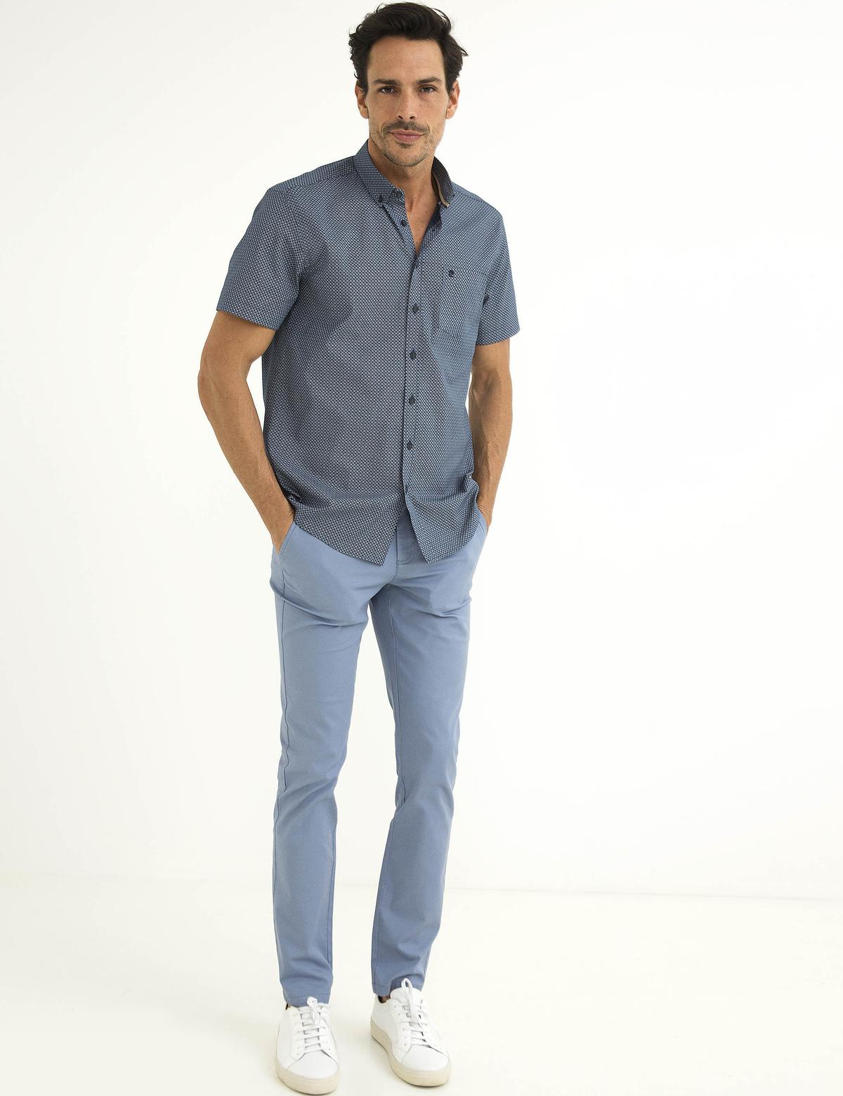 Lacivert Regular Fit Kısa Kollu Gömlek