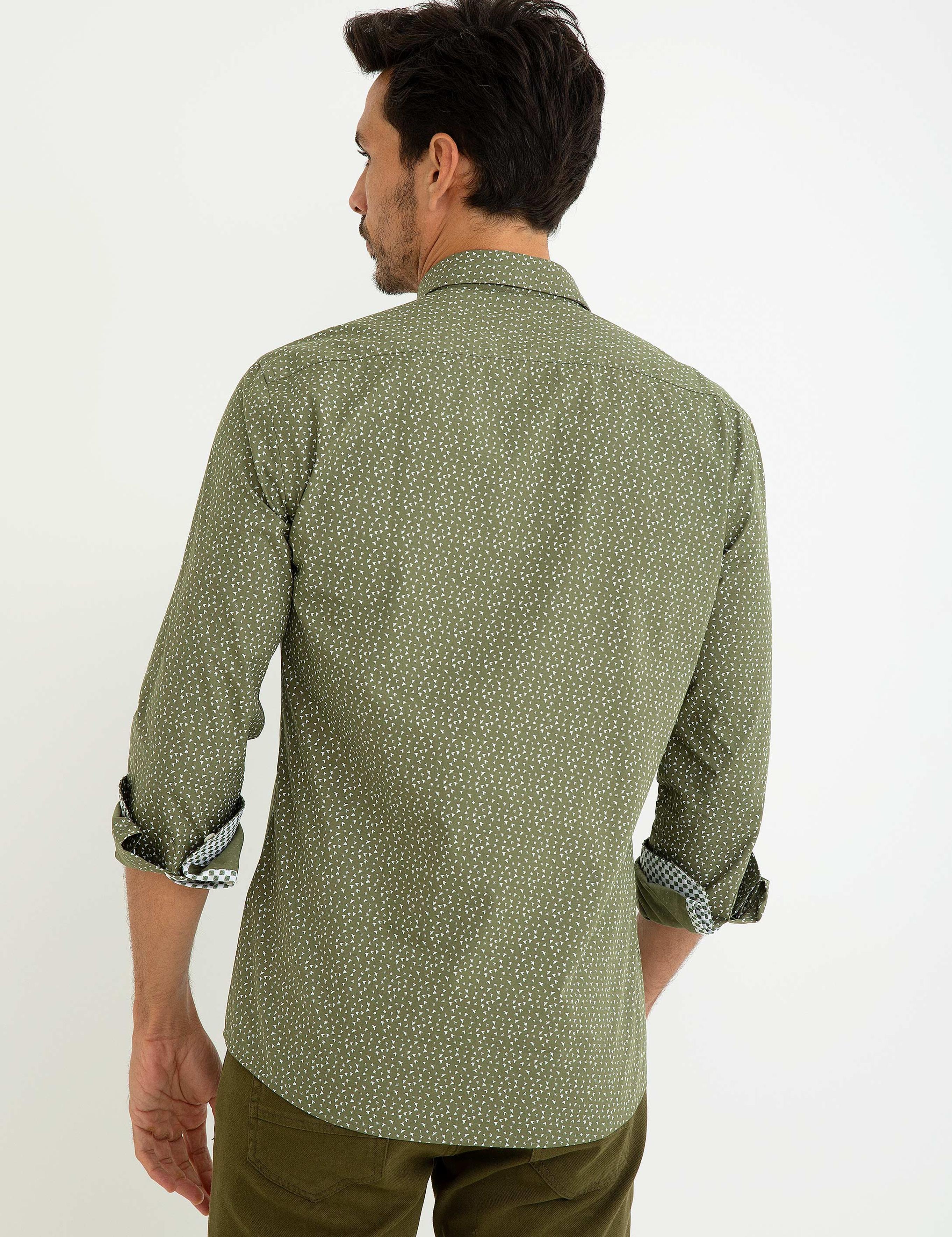 Yeşil Slim Fit Uzun Kollu Gömlek