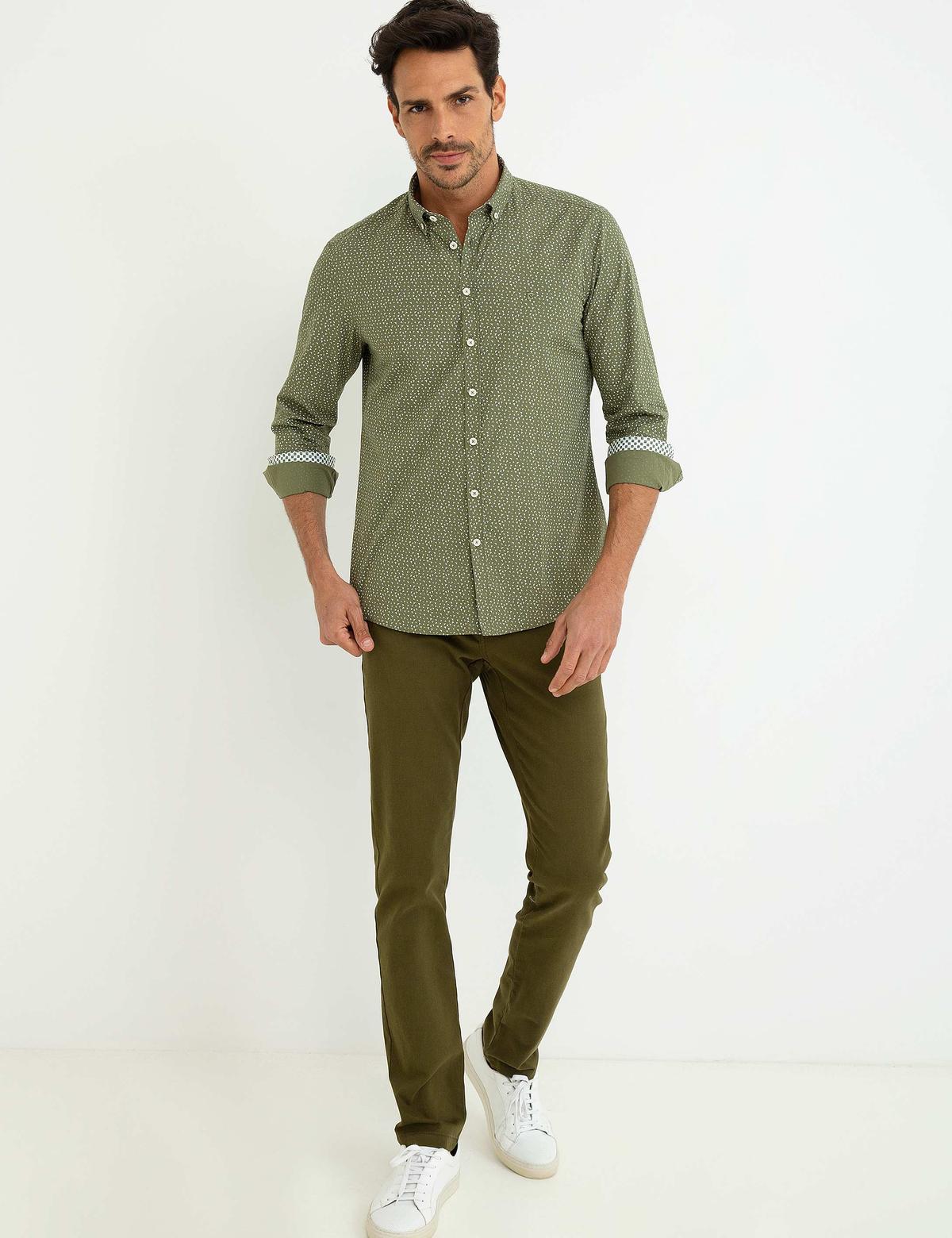 Yeşil Slim Fit Uzun Kollu Gömlek