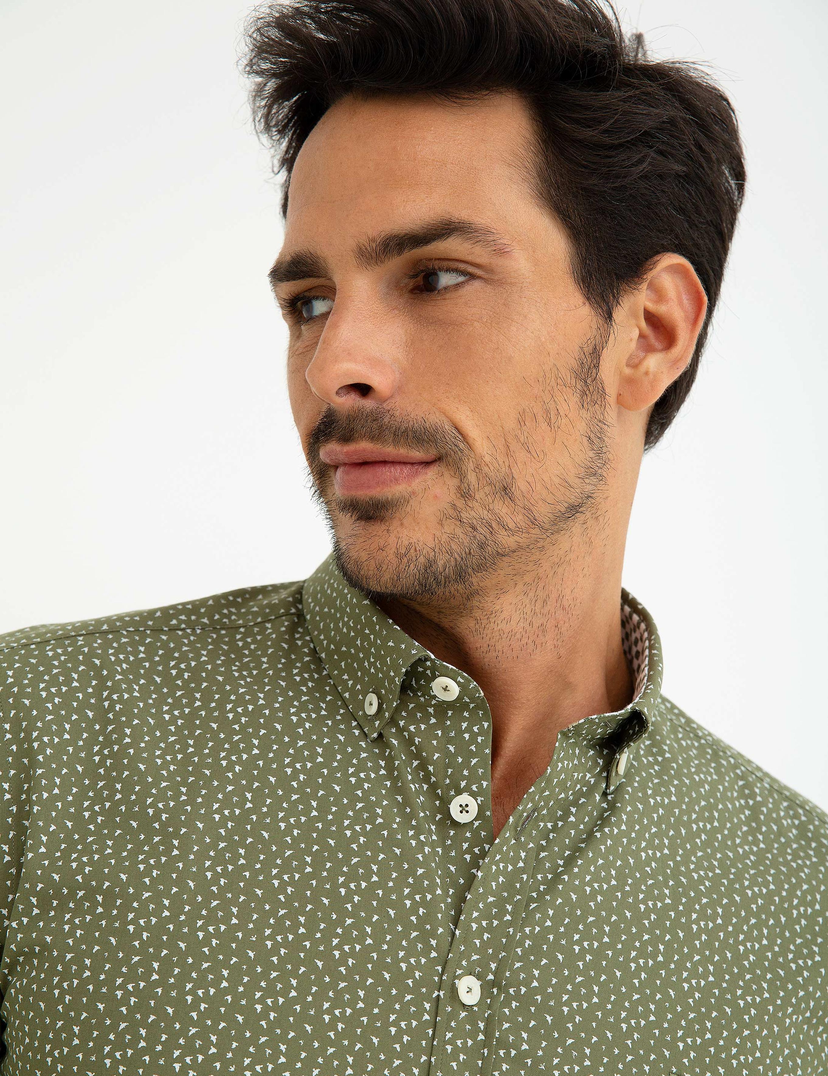 Yeşil Slim Fit Uzun Kollu Gömlek