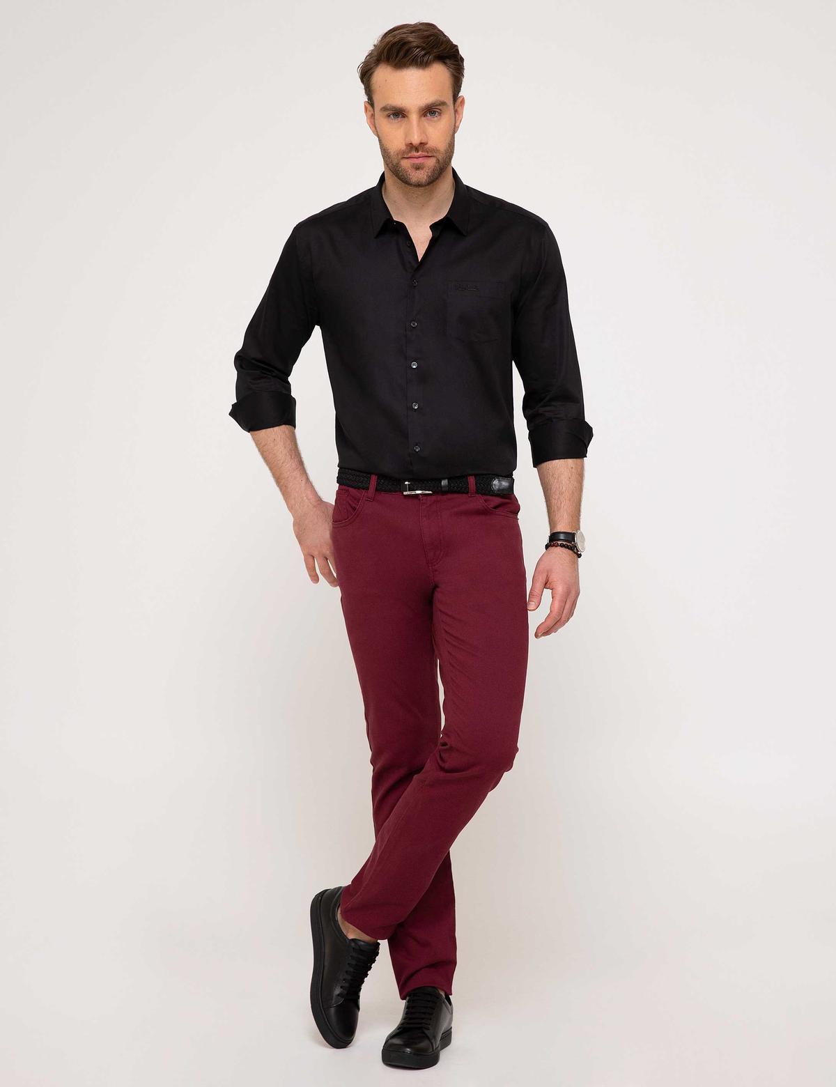 Bordo Slim Fit Kanvas Pantolon