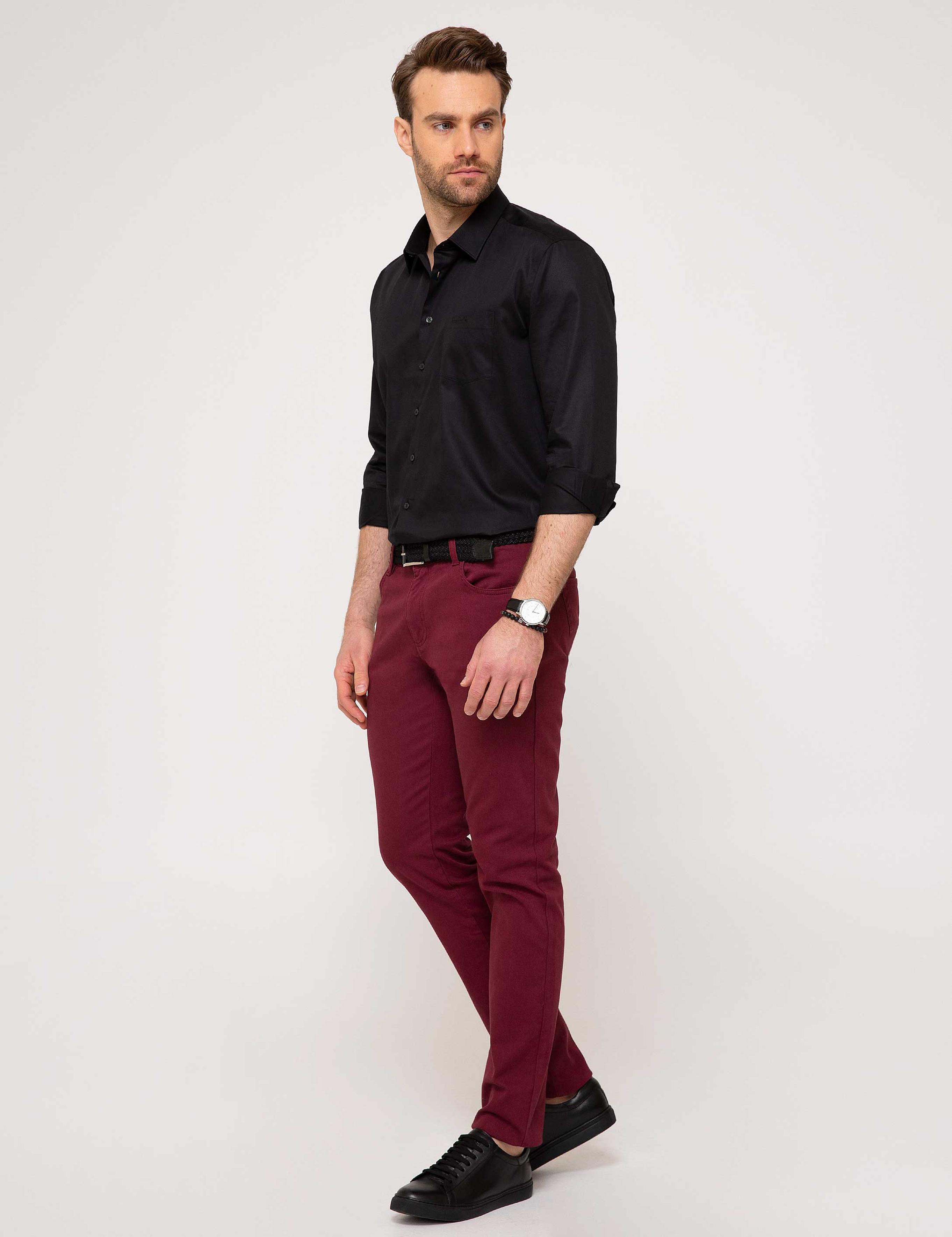 Bordo Slim Fit Kanvas Pantolon