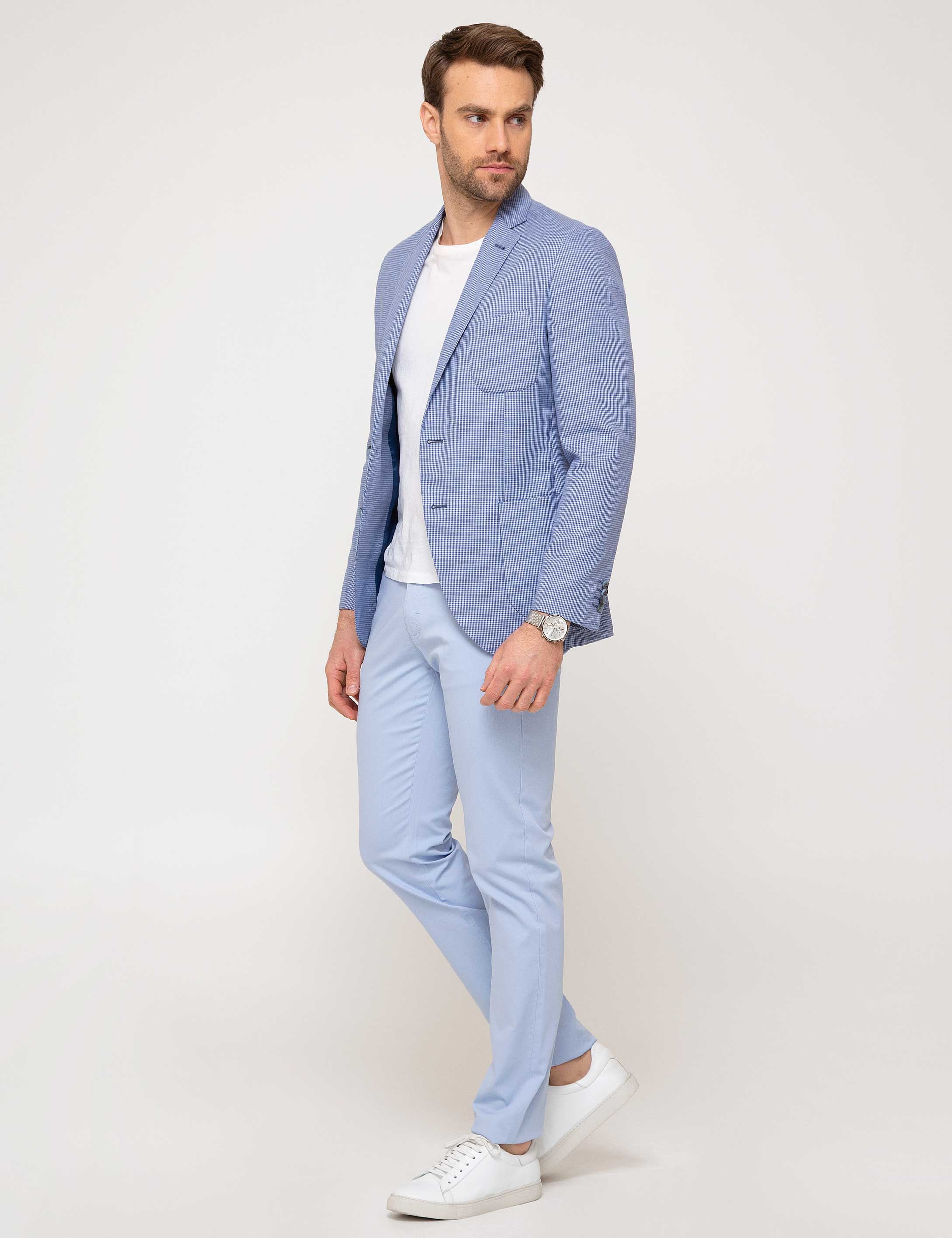 Açık Mavi Slim Fit Kanvas Pantolon - Image 2