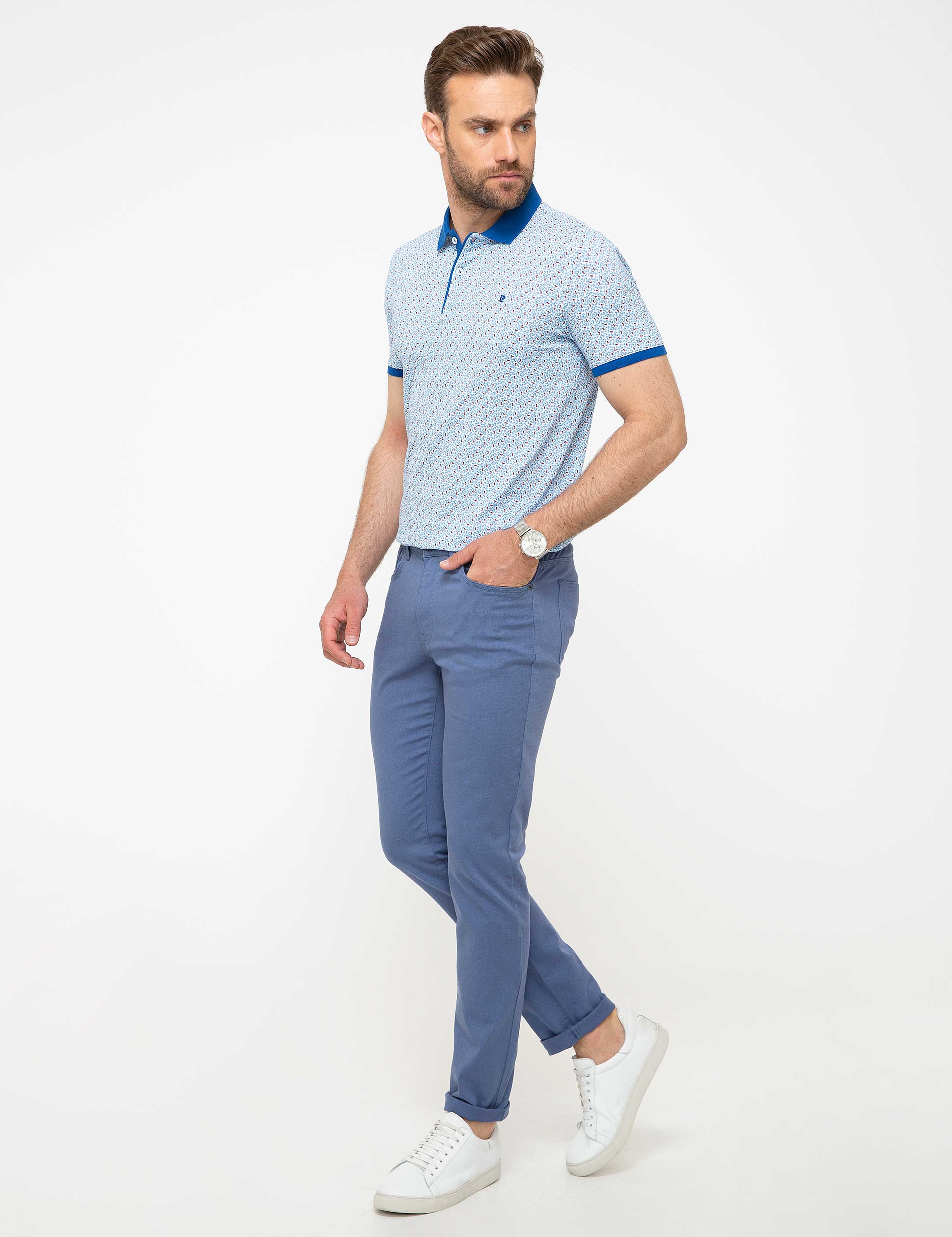Petrol Mavi Slim Fit Chino Pantolon - Image 2