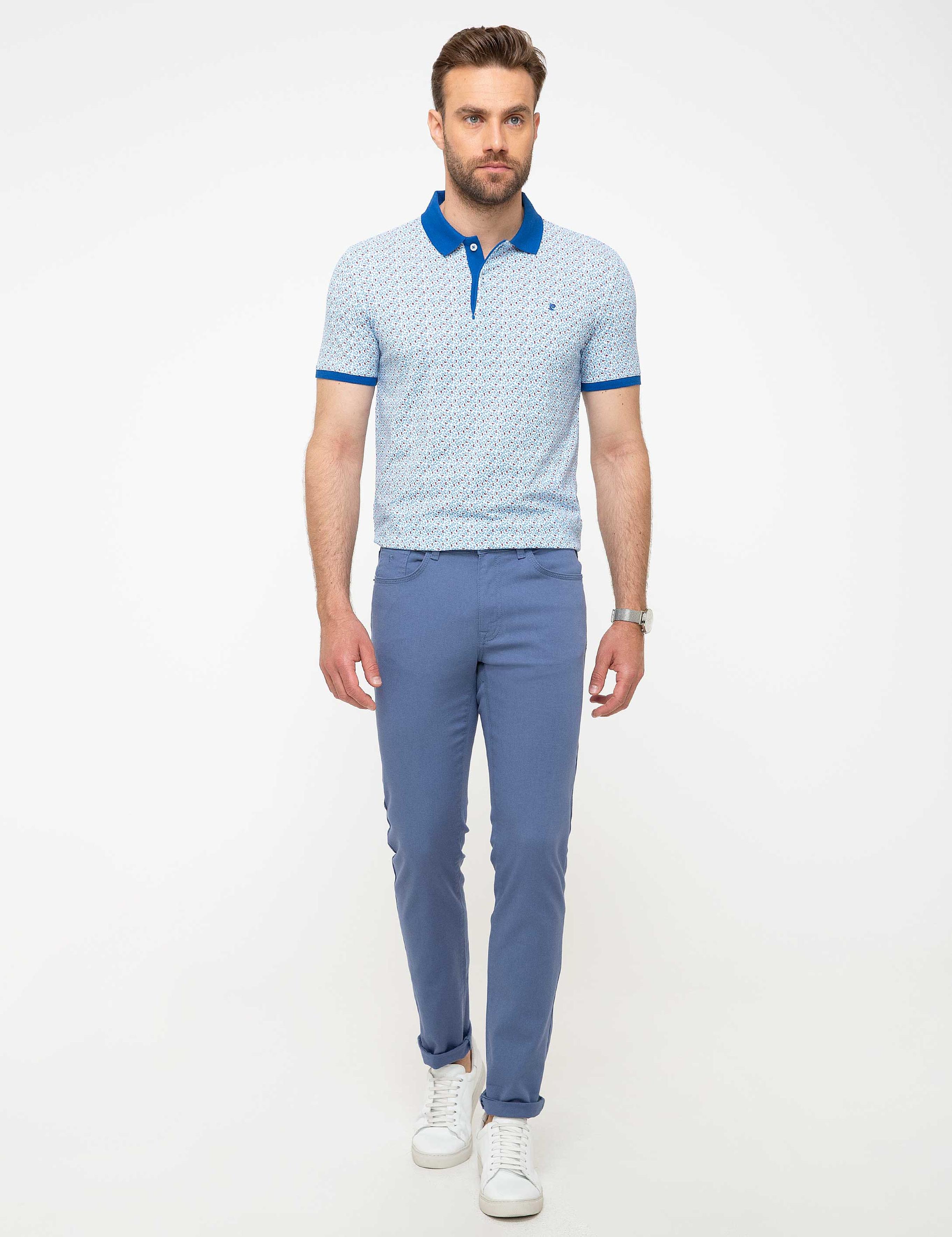 Petrol Mavi Slim Fit Chino Pantolon