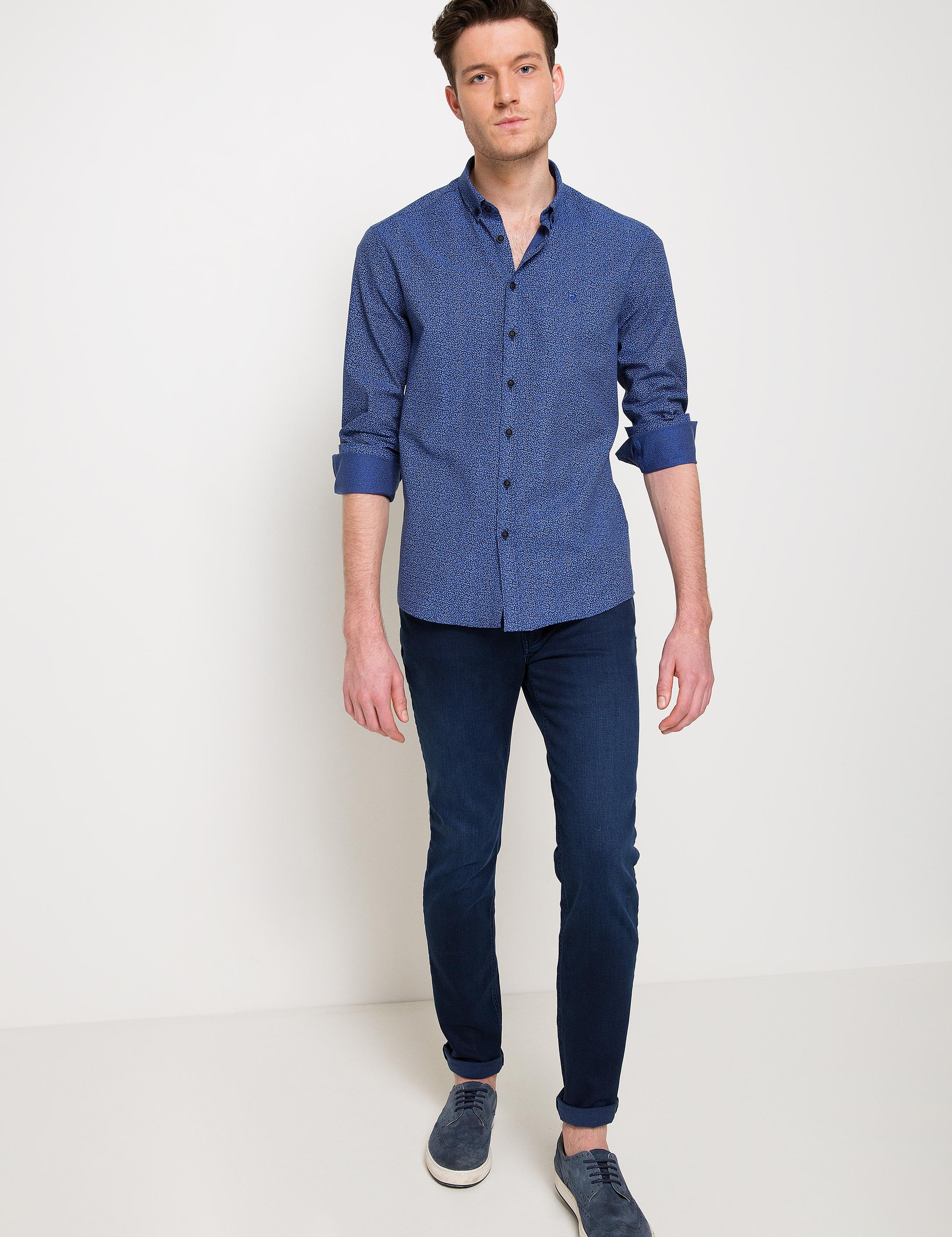 Koyu Mavi Slim Fit Gömlek - Image 2