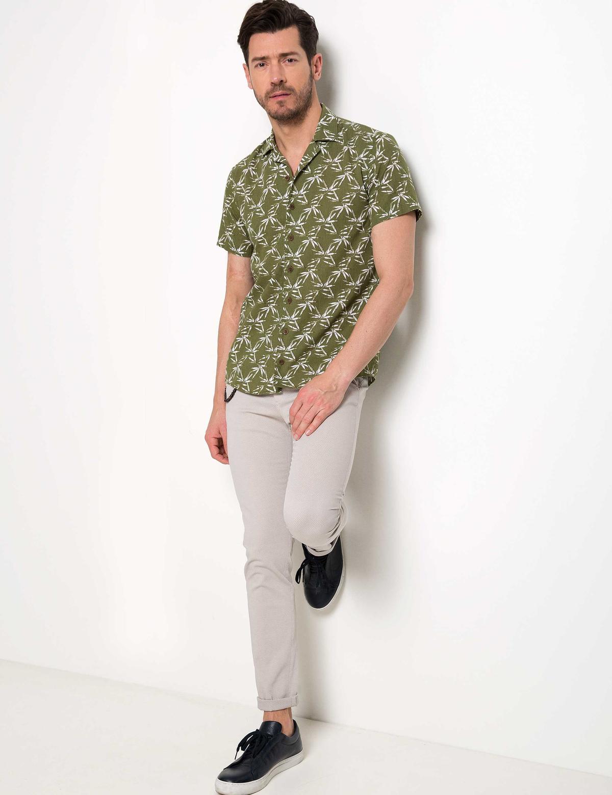 Yeşil Slim Fit Kısa Kollu Gömlek