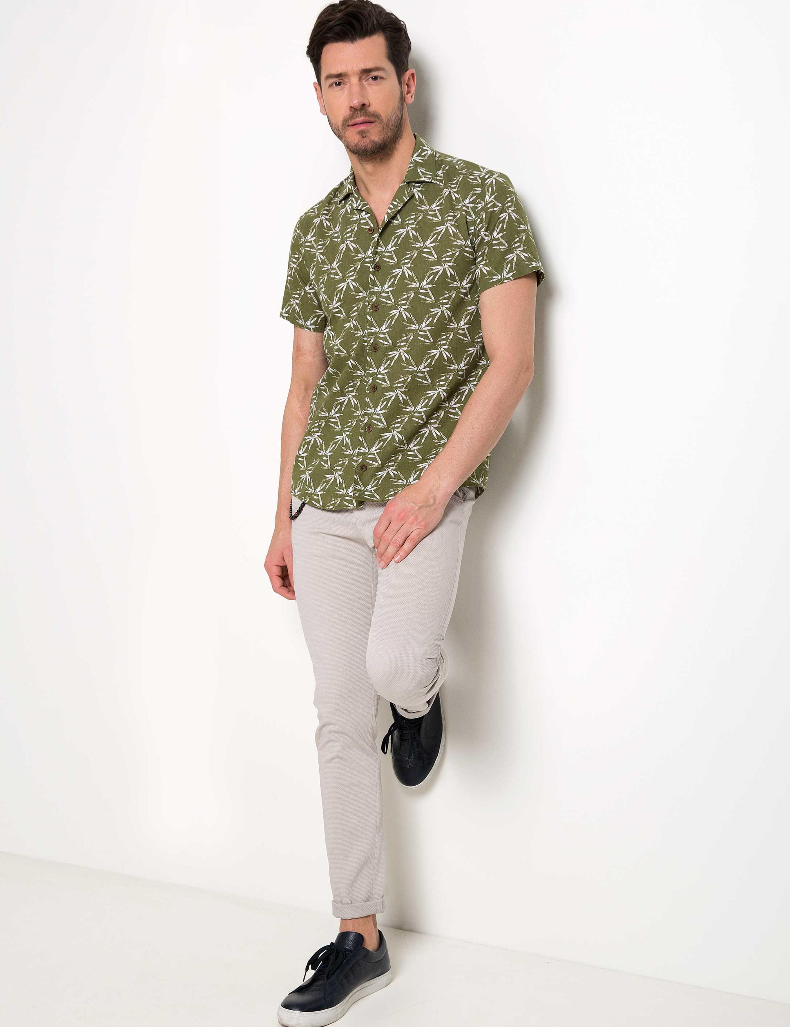 Yeşil Slim Fit Kısa Kollu Gömlek