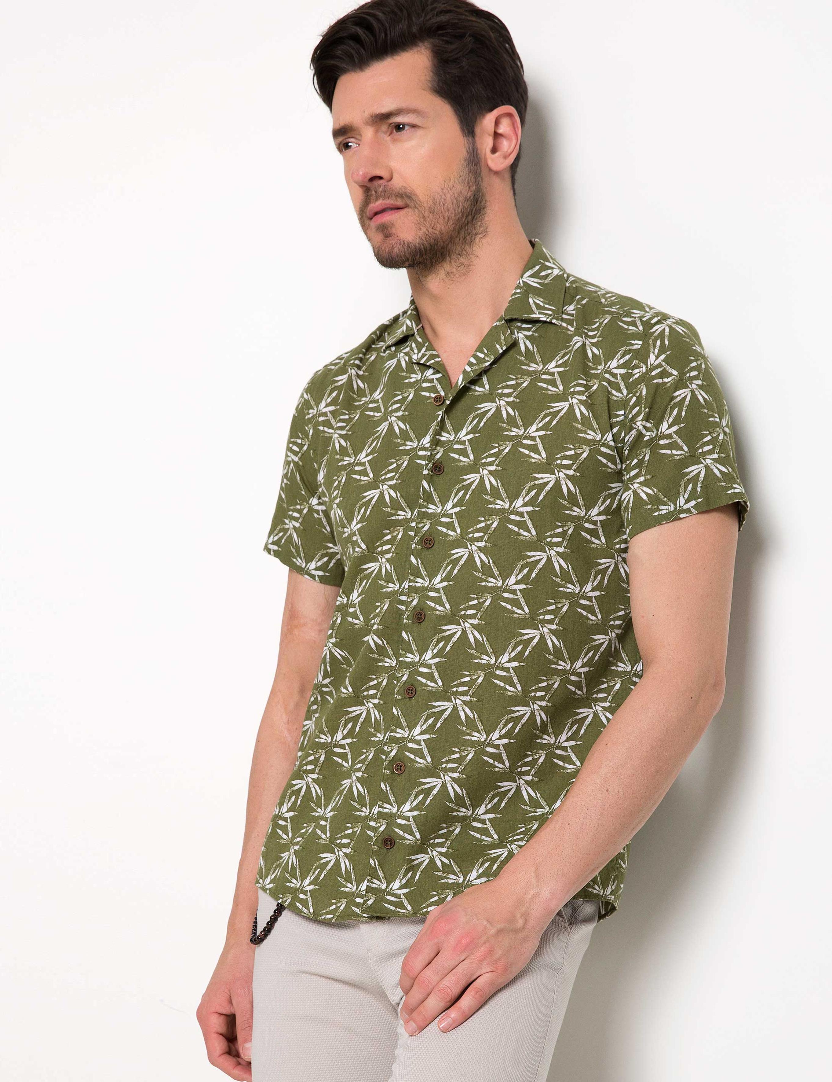 Yeşil Slim Fit Kısa Kollu Gömlek