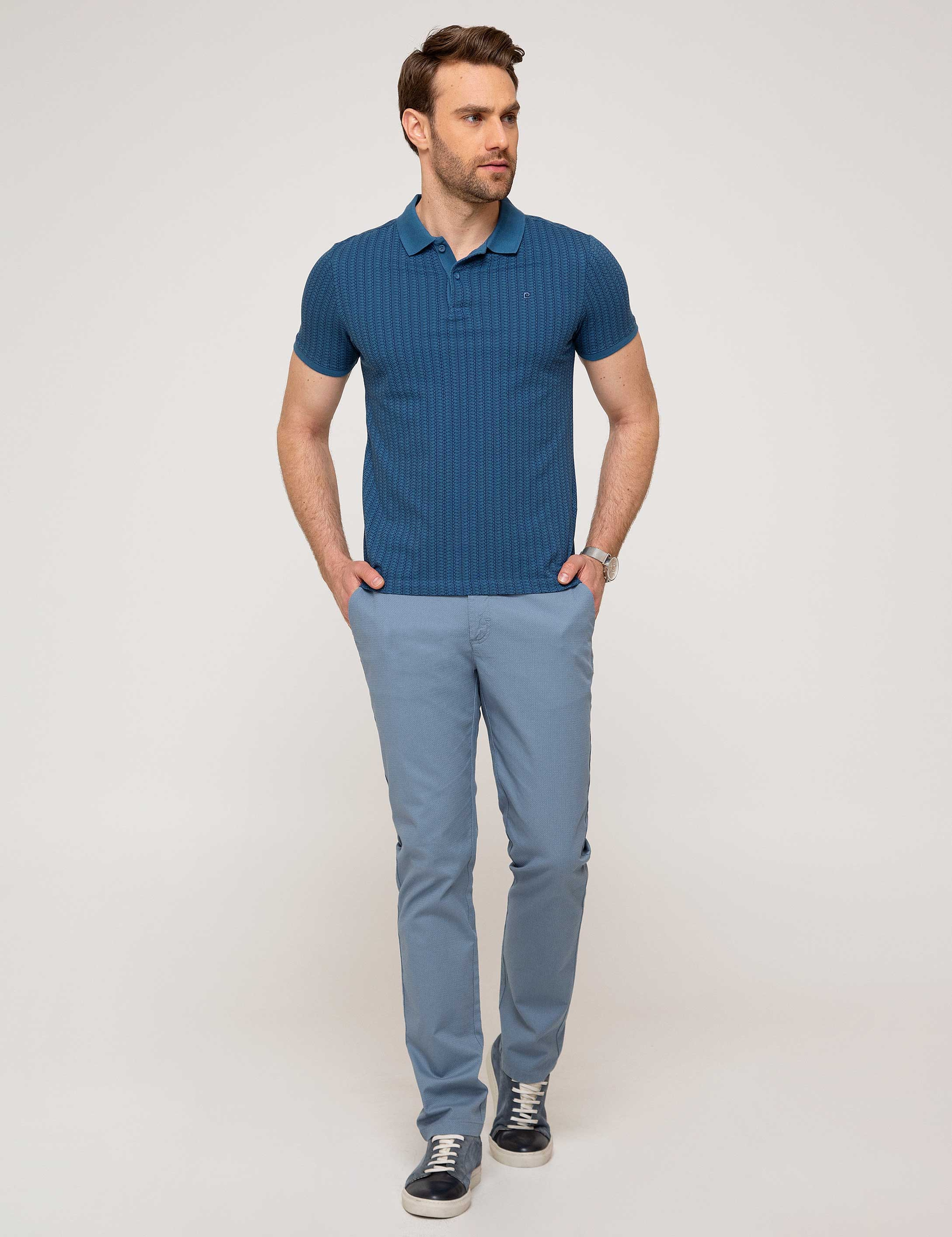 Koyu Mavi Slim Fit Chino Pantolon - Image 1