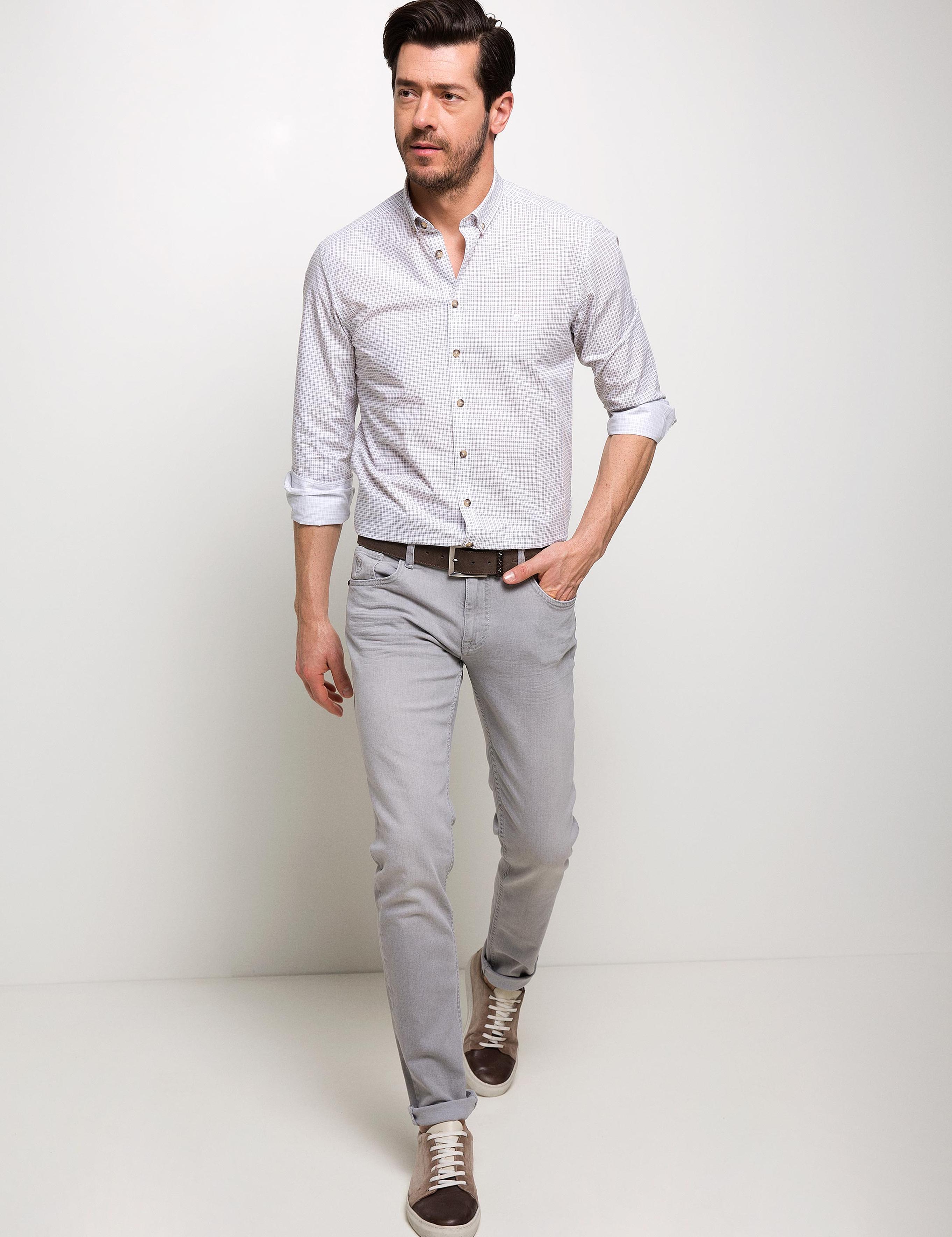 Kahverengi Detaylı Slim Fit Gömlek