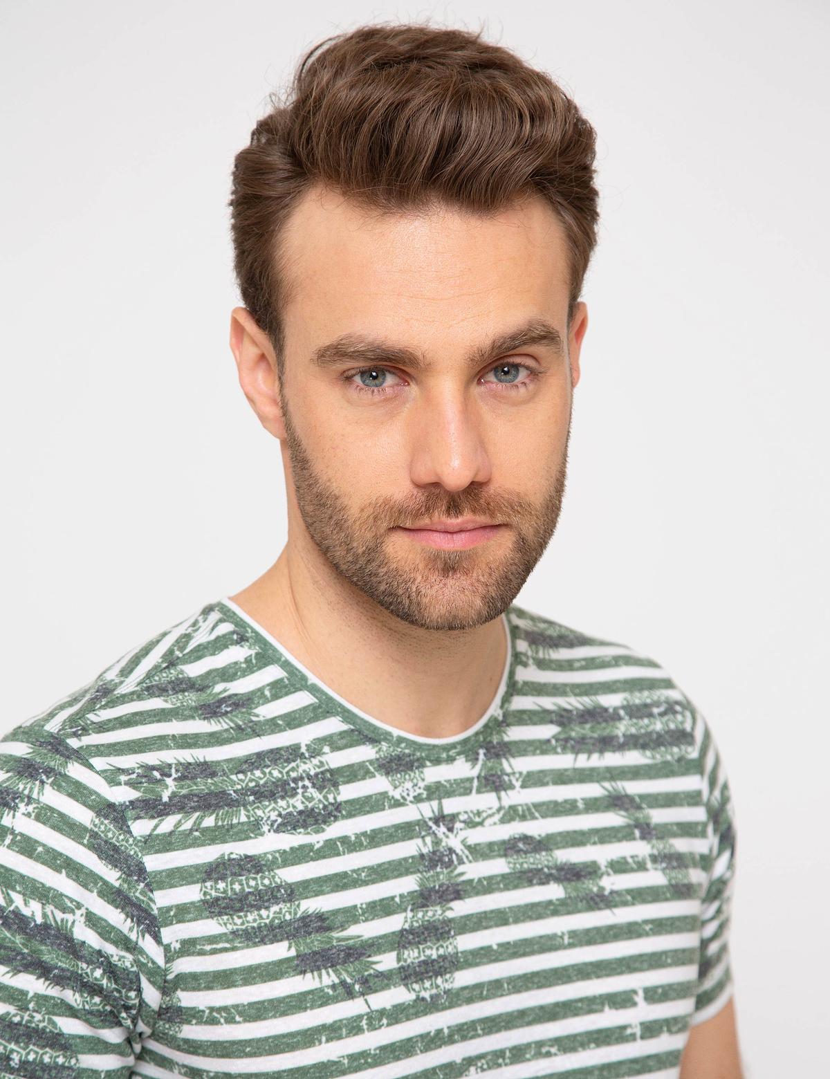 Yeşil Slim Fit Bisiklet Yaka T-Shirt - 50189493013