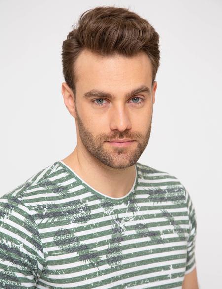 Yeşil Slim Fit Bisiklet Yaka T-Shirt - 50189493013