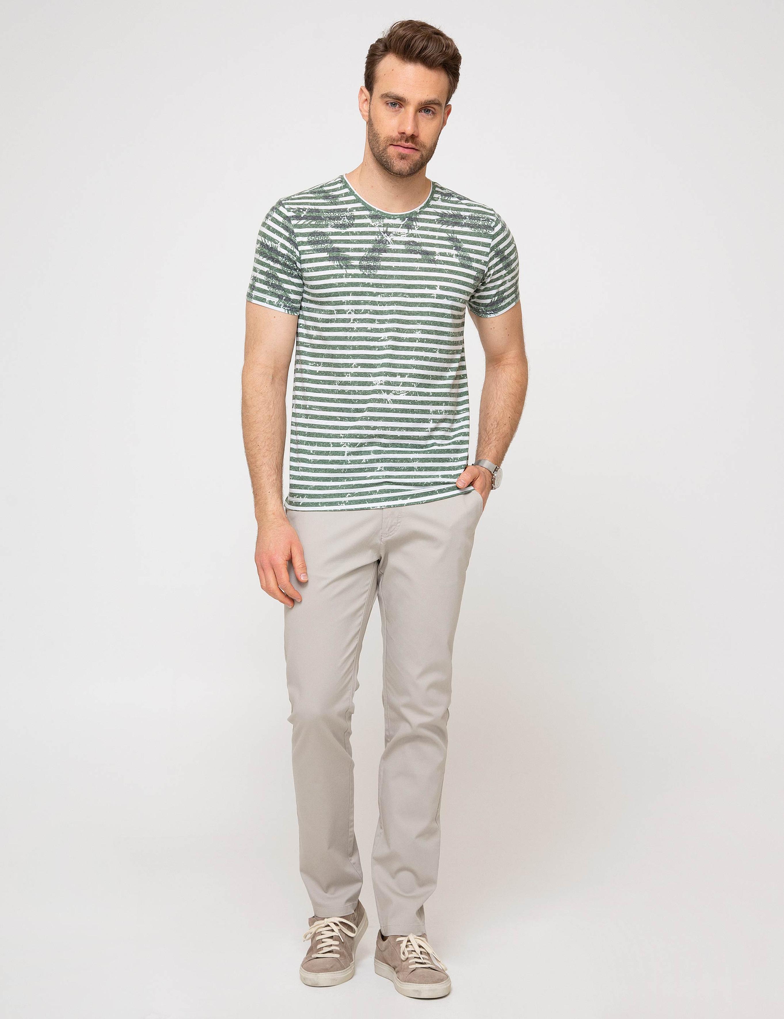 Yeşil Slim Fit Bisiklet Yaka T-Shirt