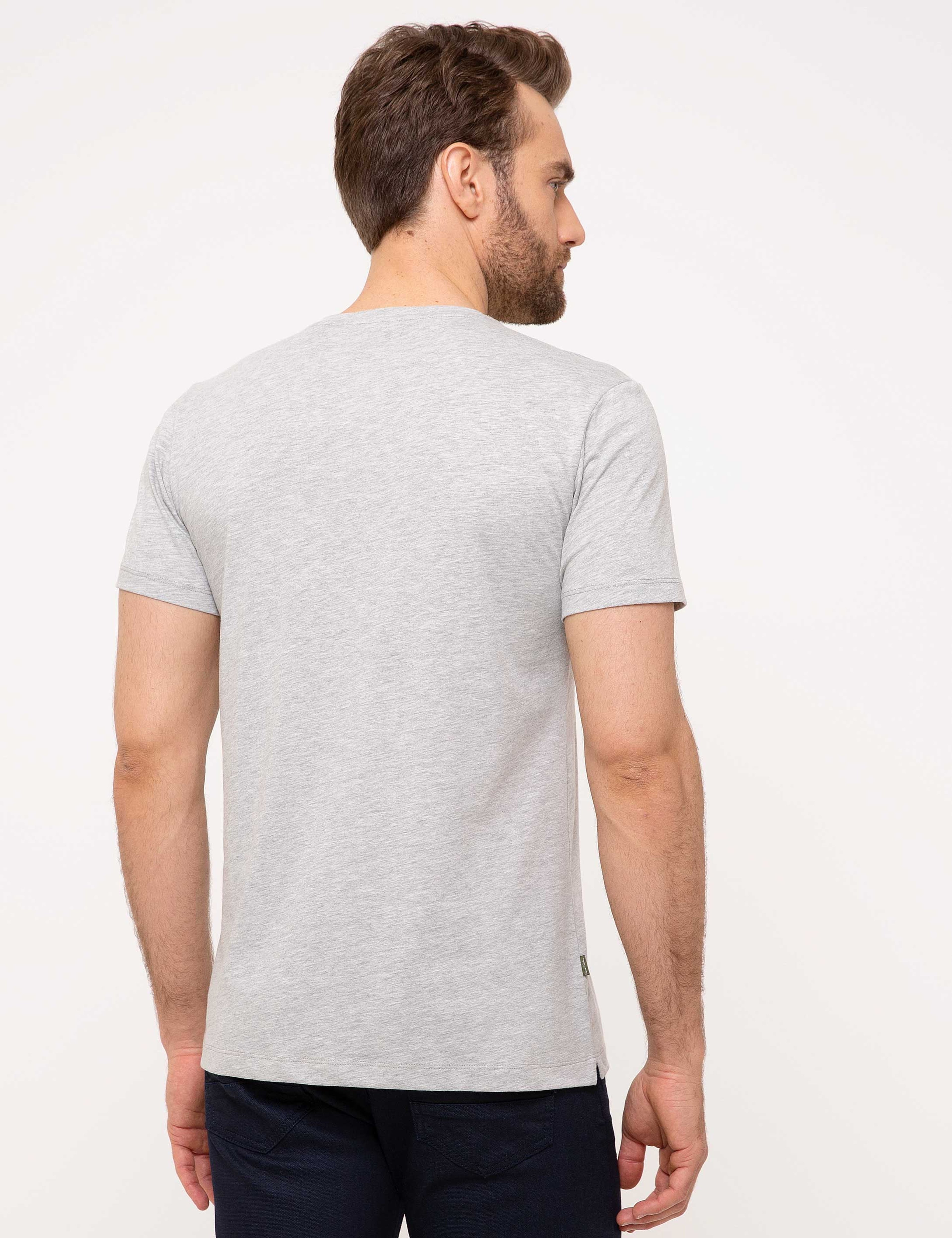 Açık Gri Melanj Slim Fit T-Shirt - Image 3