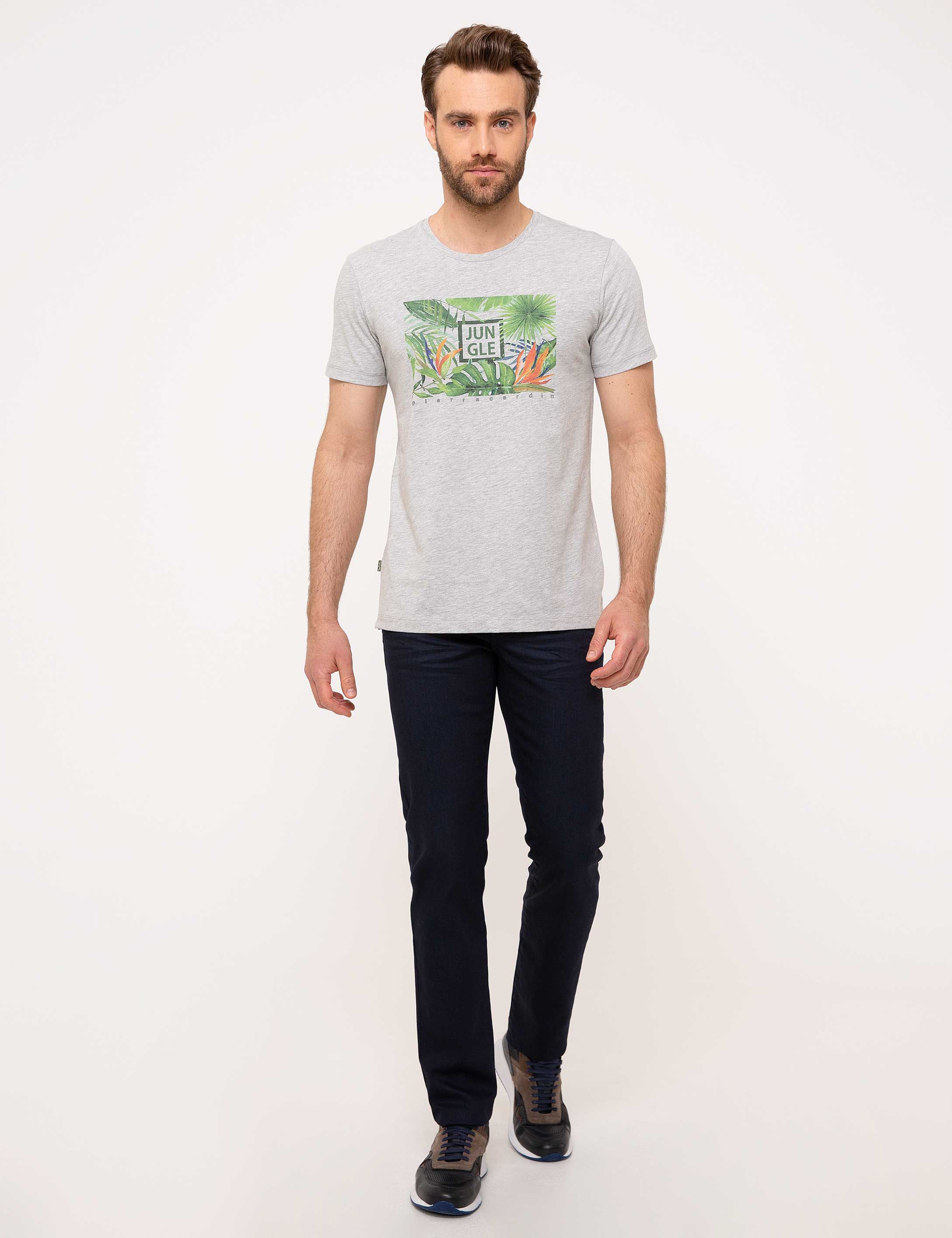 Açık Gri Melanj Slim Fit T-Shirt - Image 4