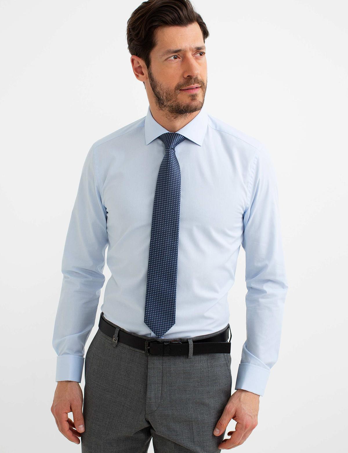 Açık Mavi Slim Fit Uzun Kollu Klasik Gömlek