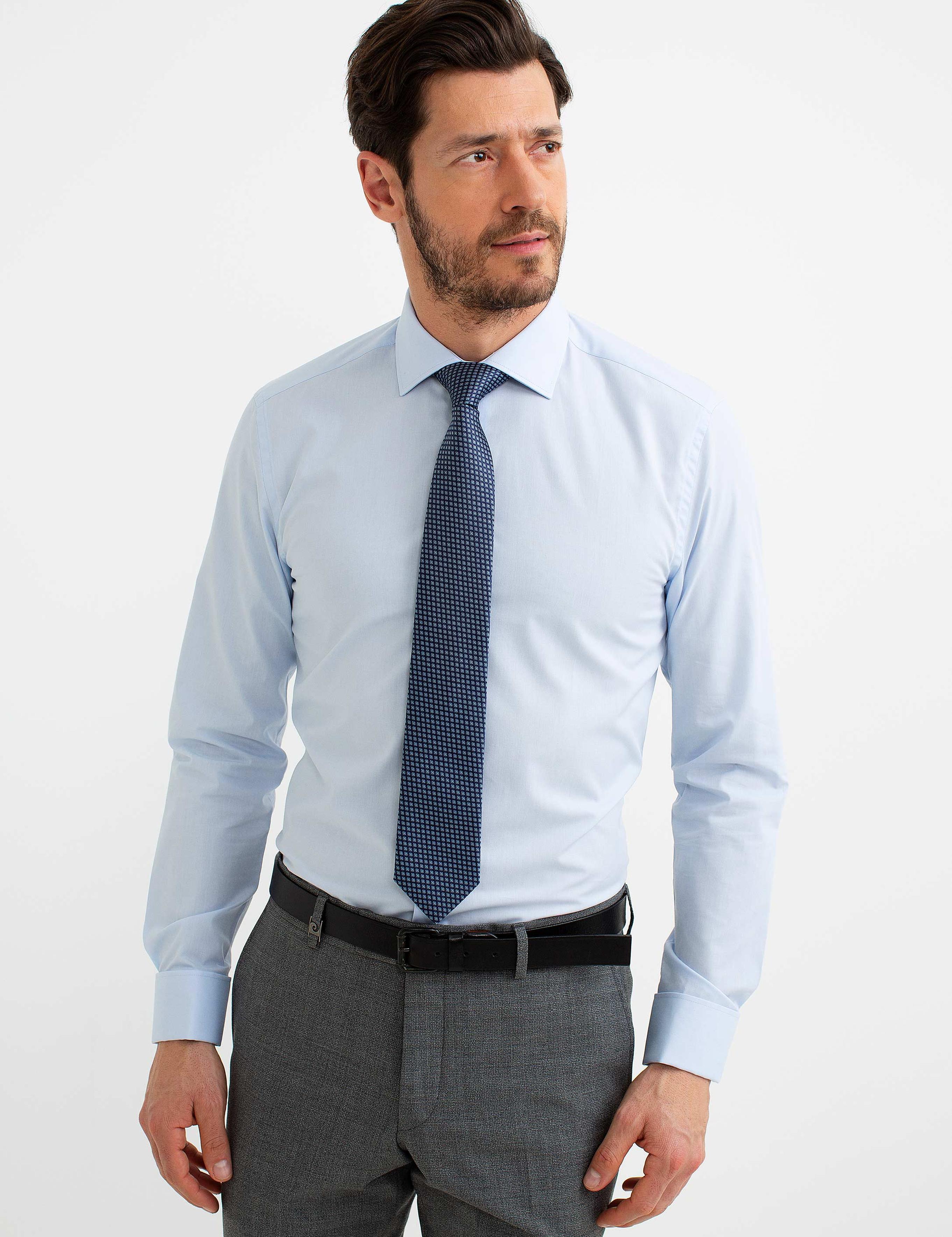 Açık Mavi Slim Fit Uzun Kollu Klasik Gömlek