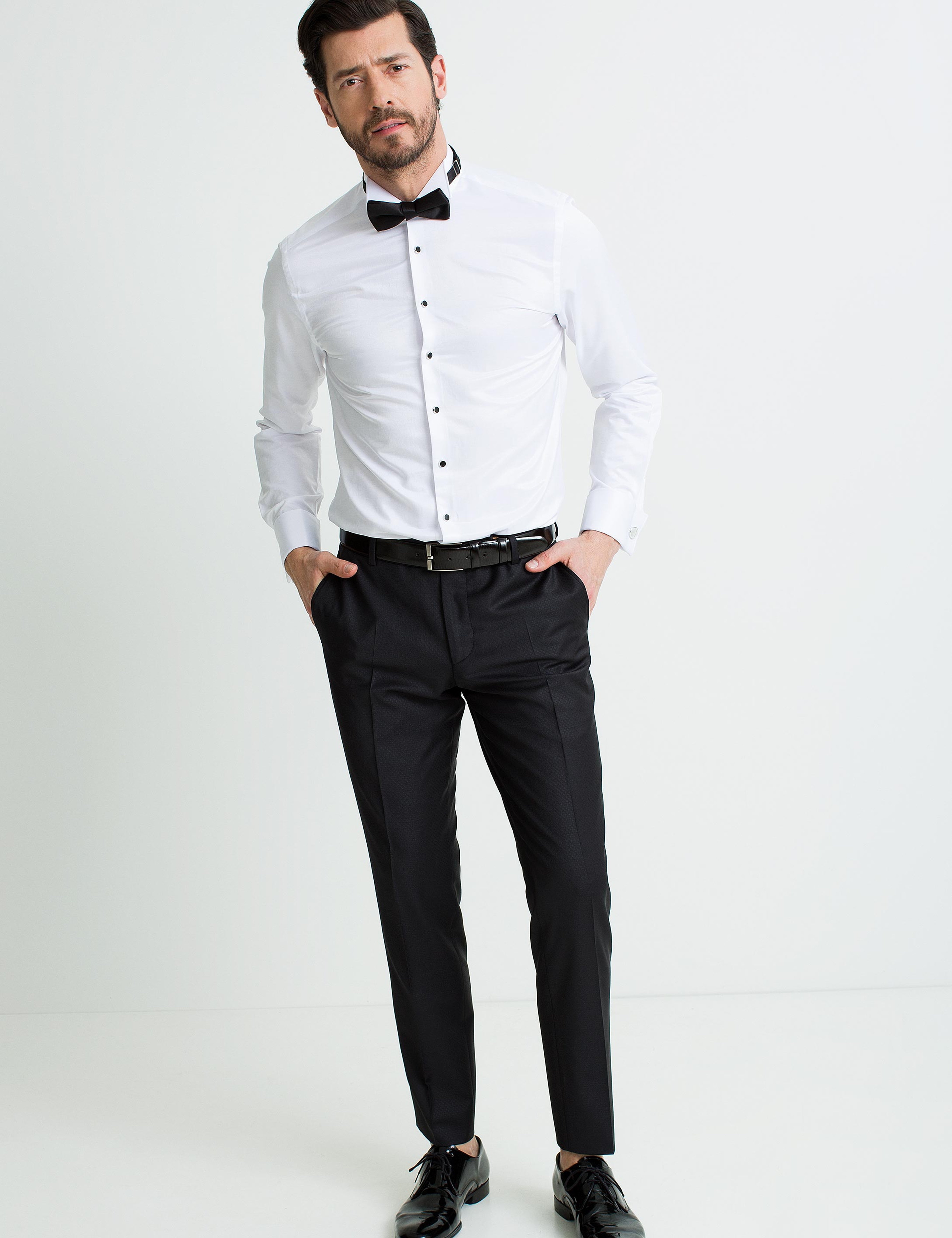 Beyaz Slim Fit Smokin Gömlek - Image 2