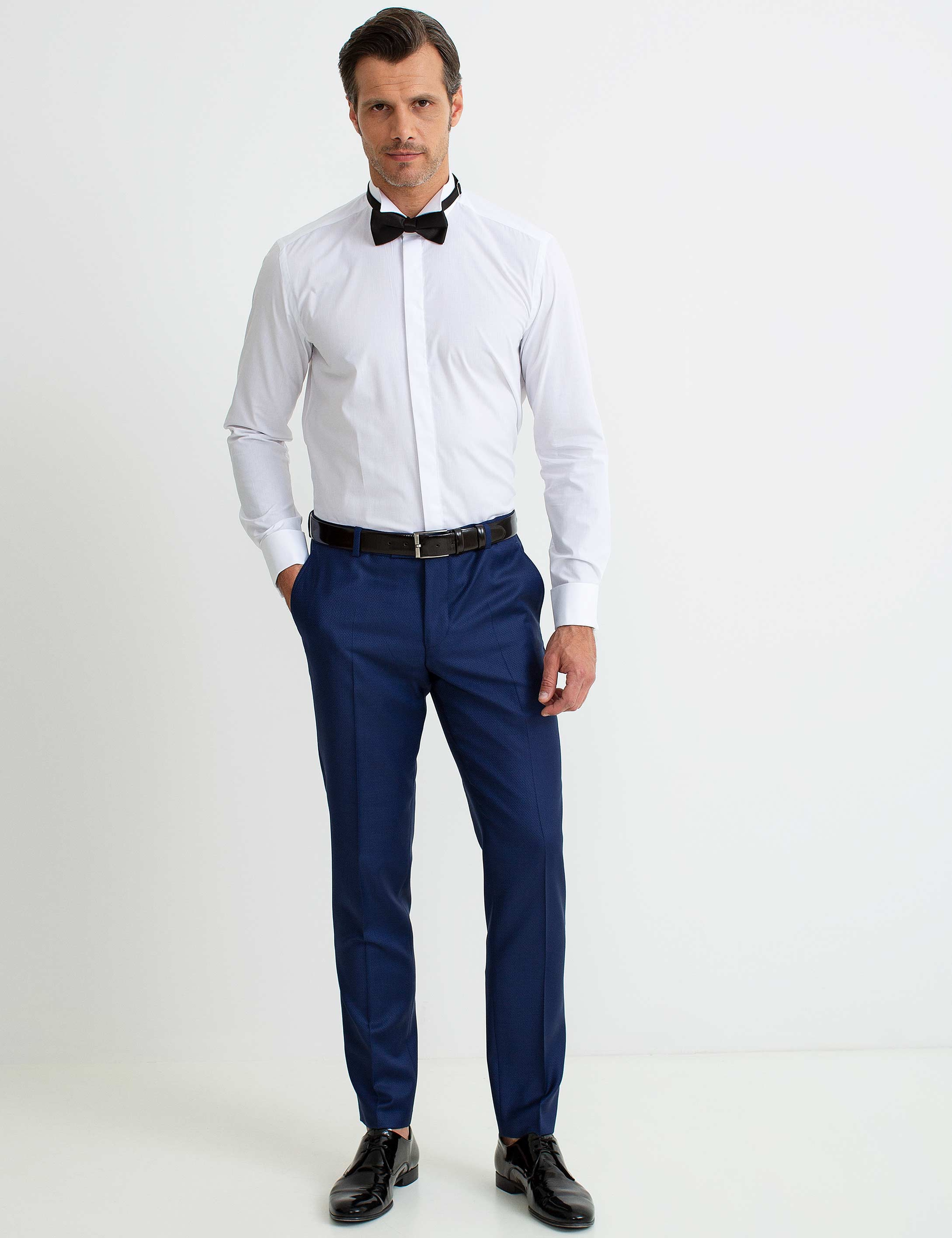 Beyaz Slim Fit Smokin Gömlek - Image 2