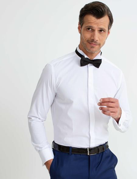 Beyaz Slim Fit Smokin Gömlek - 50189537008