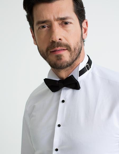 Beyaz Slim Fit Smokin Gömlek - 50189536001