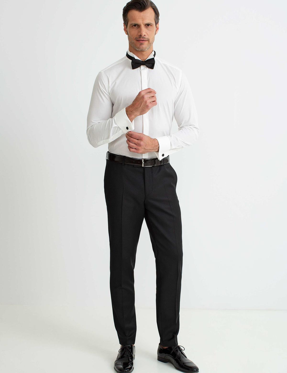 Ekru Slim Fit Smokin Gömlek - 50189537017