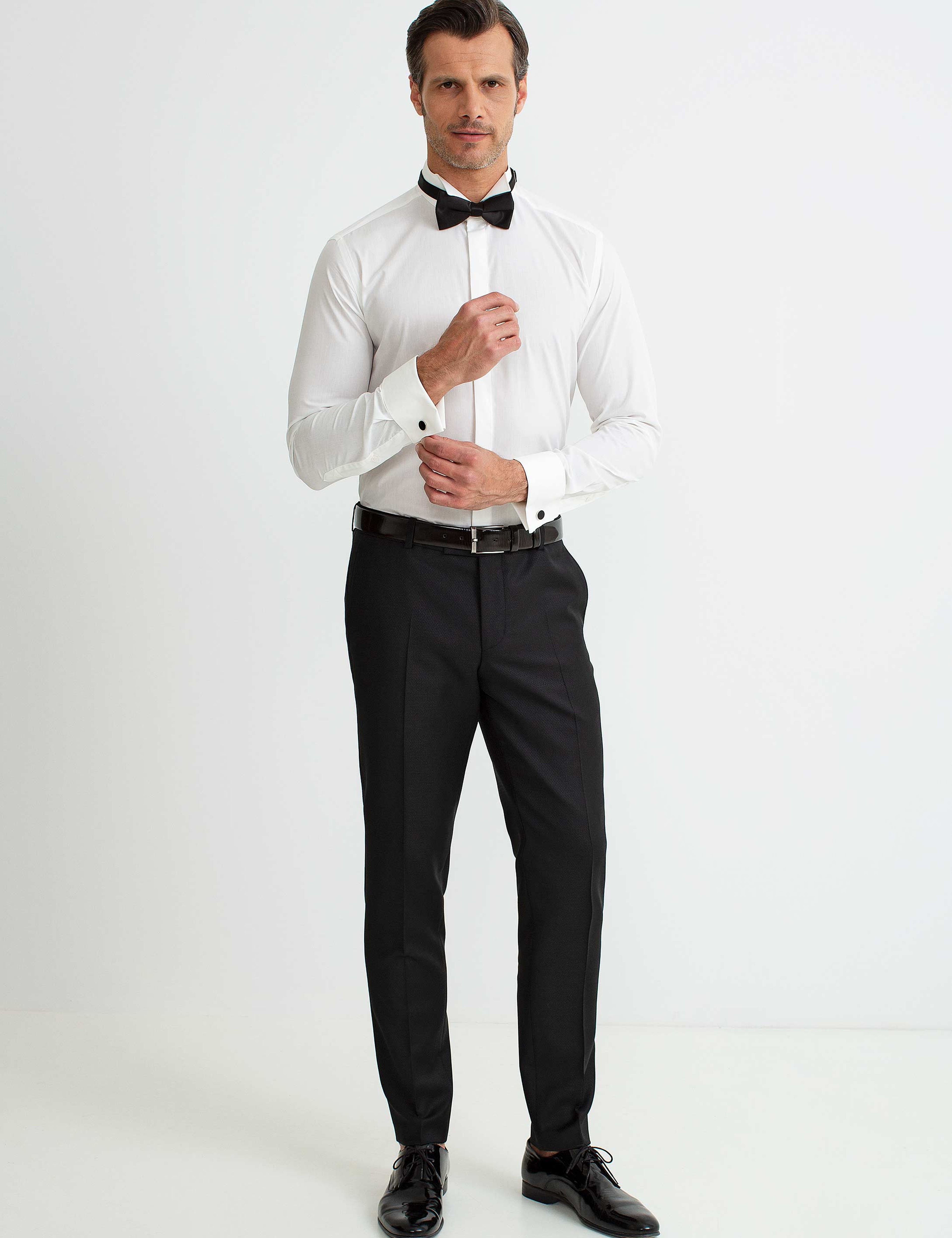 Ekru Slim Fit Smokin Gömlek - Image 2