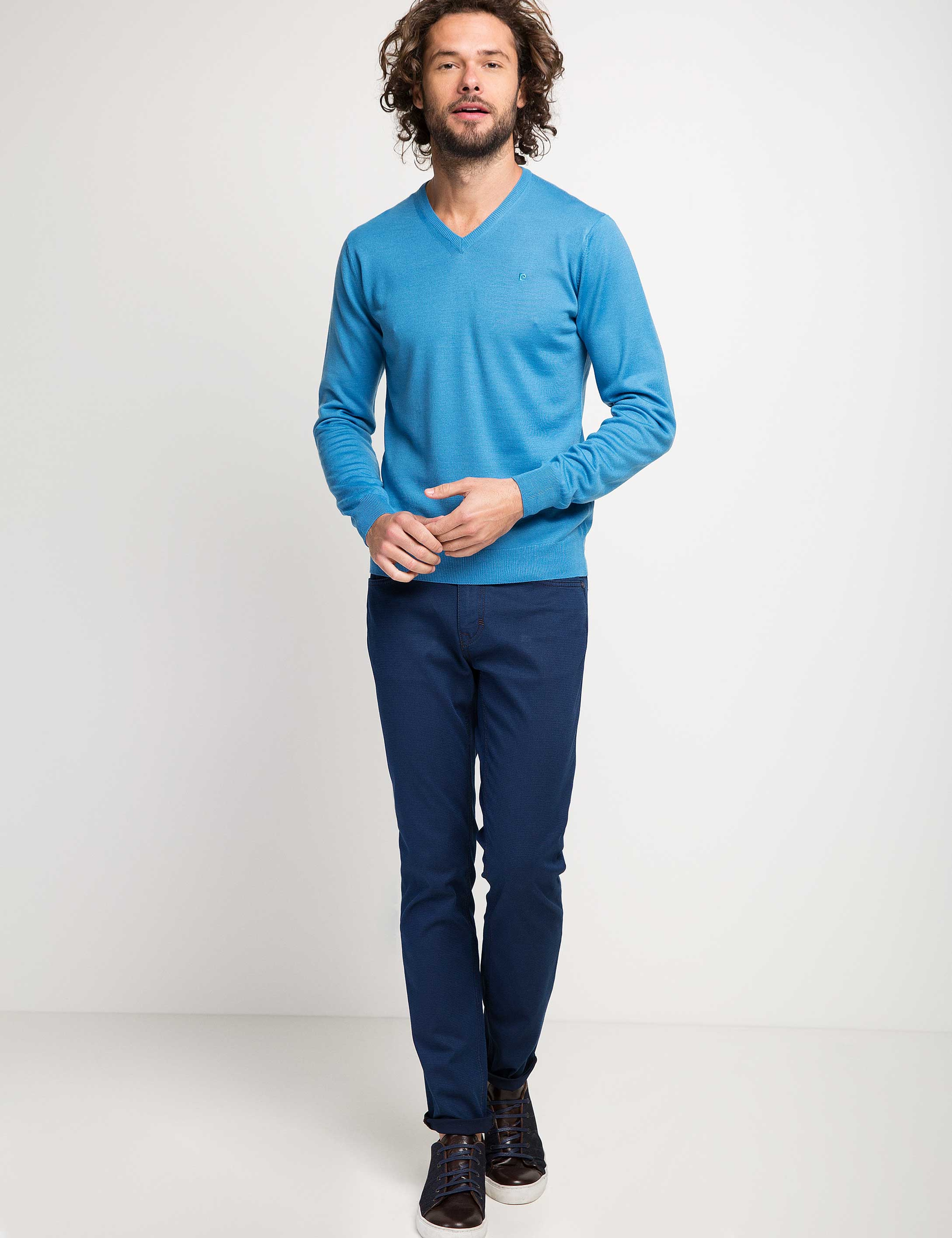 Kobalt Mavi Slim Fit Basic Triko Kazak - Image 1