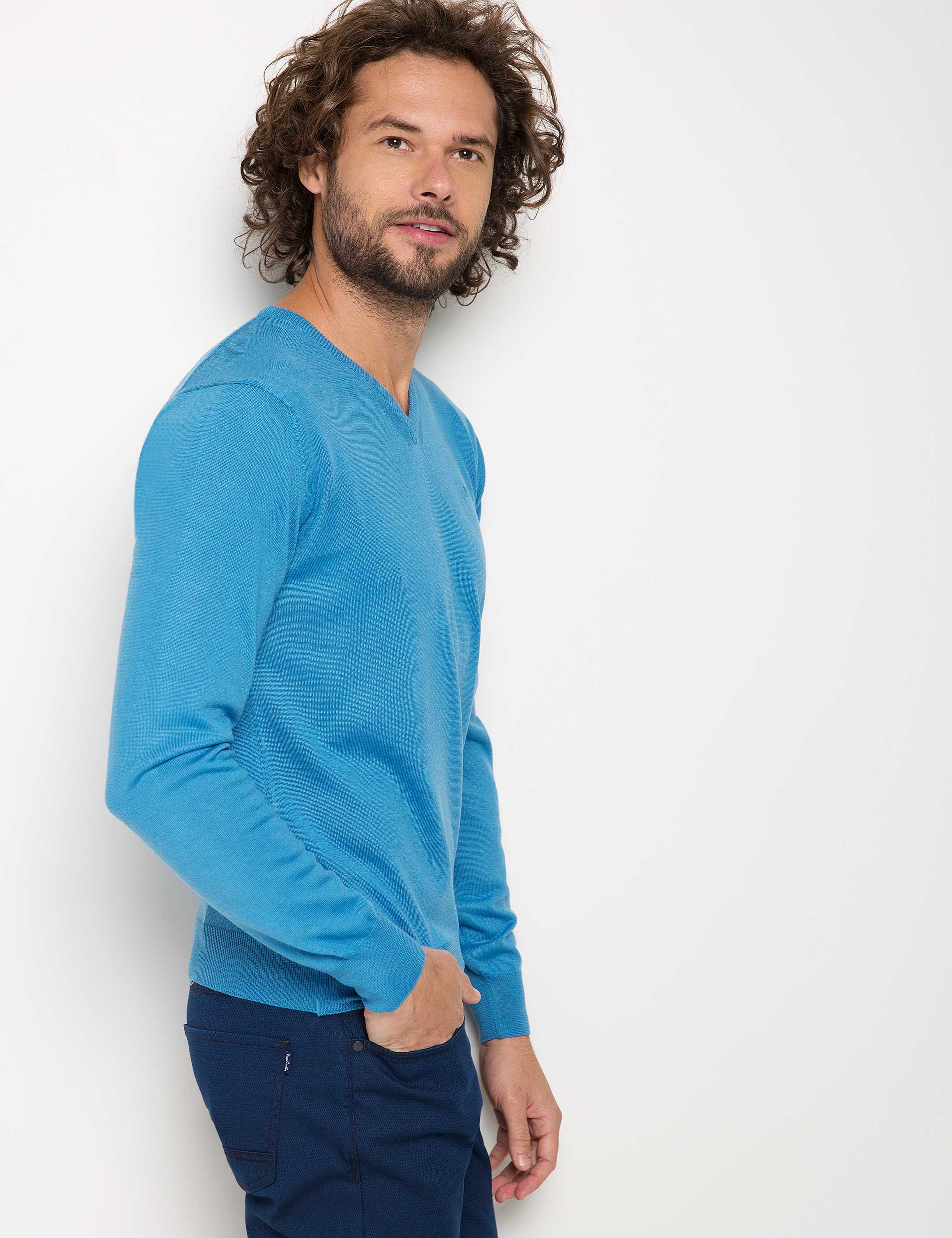 Kobalt Mavi Slim Fit Basic Triko Kazak - Image 2