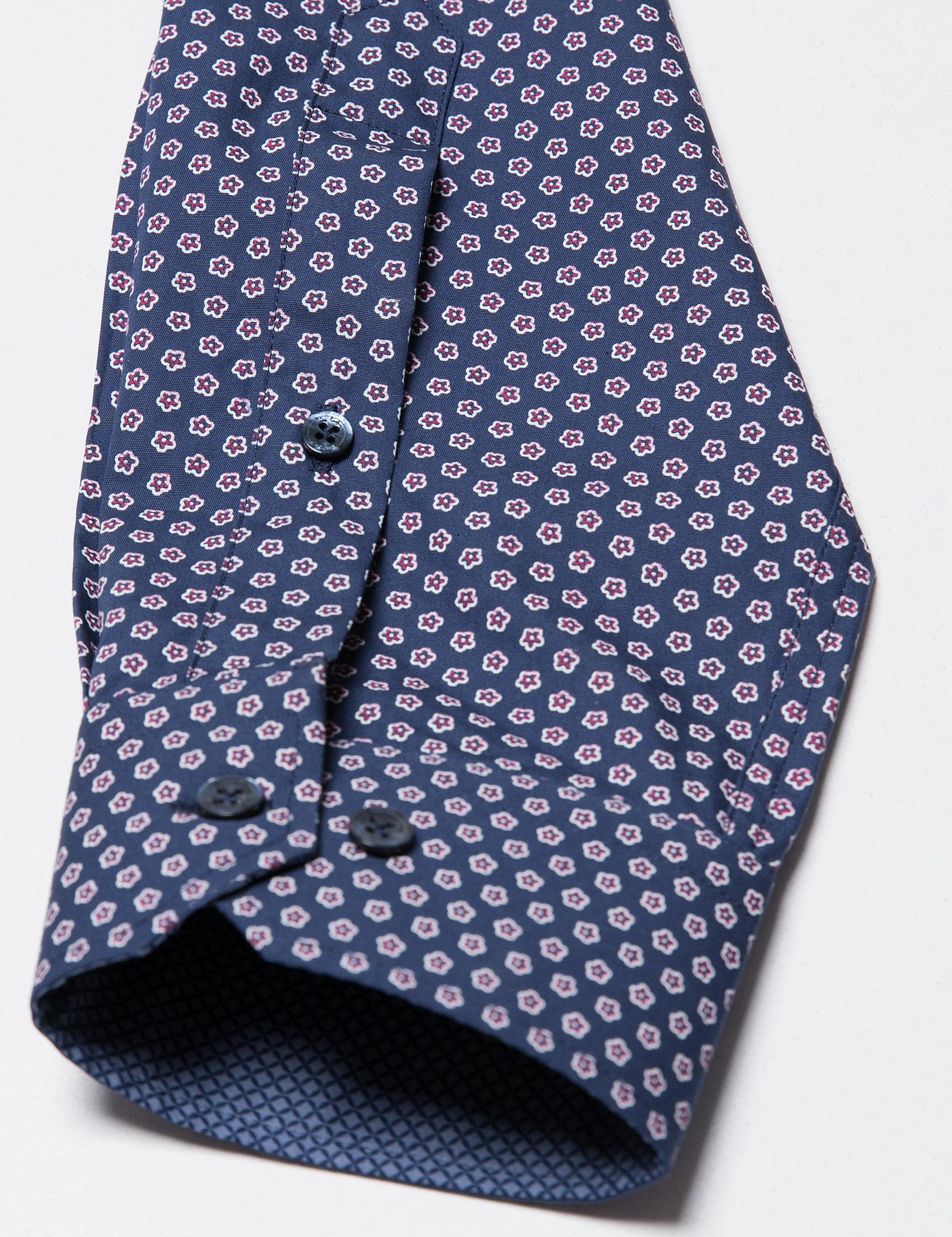 Kırmızı Detaylı Lacivert Slim Fit Gömlek