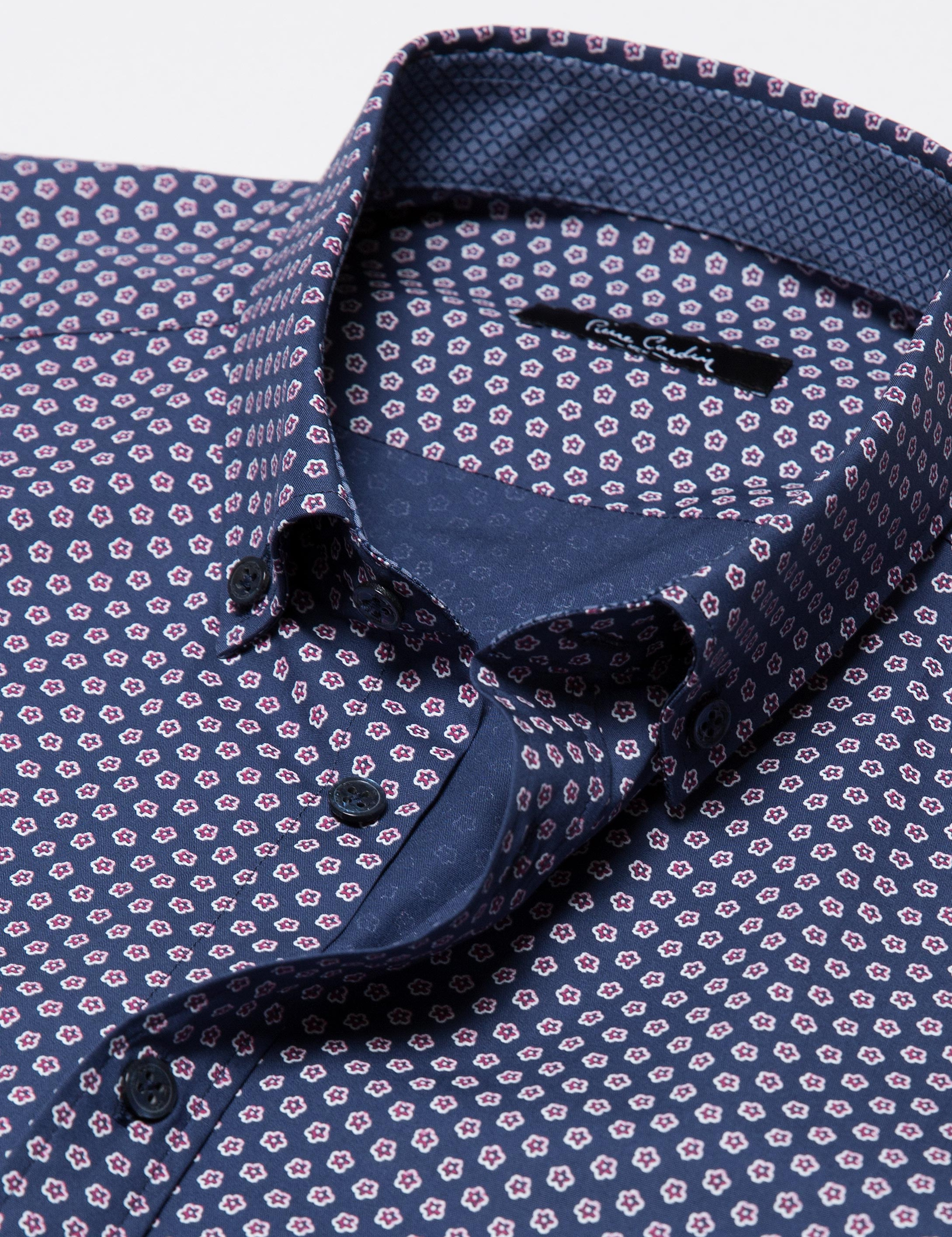 Kırmızı Detaylı Lacivert Slim Fit Gömlek - Image 4