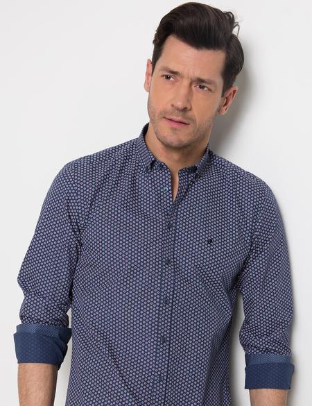 Kırmızı Detaylı Lacivert Slim Fit Gömlek - 50191727004