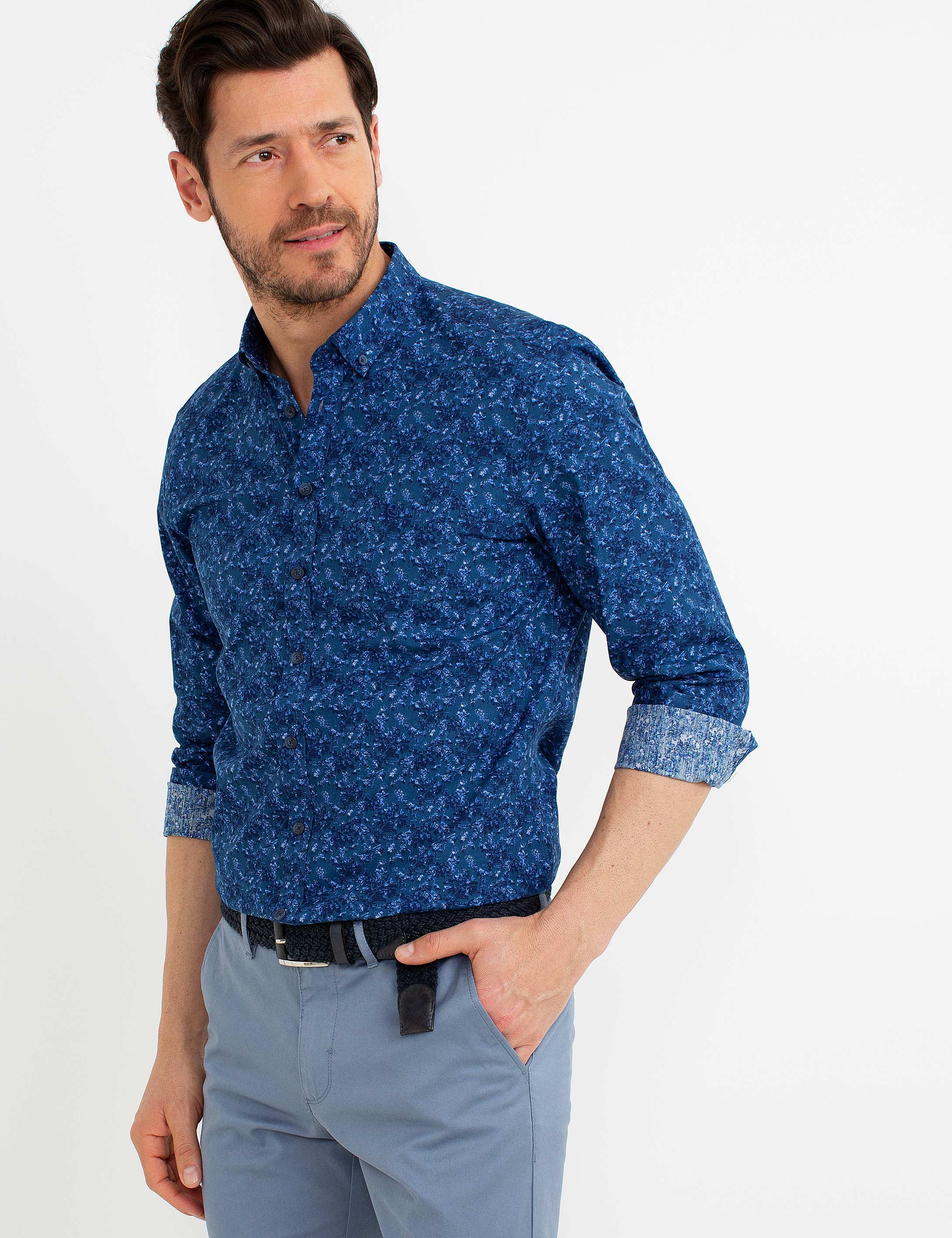 Slim Lacivert Gömlek