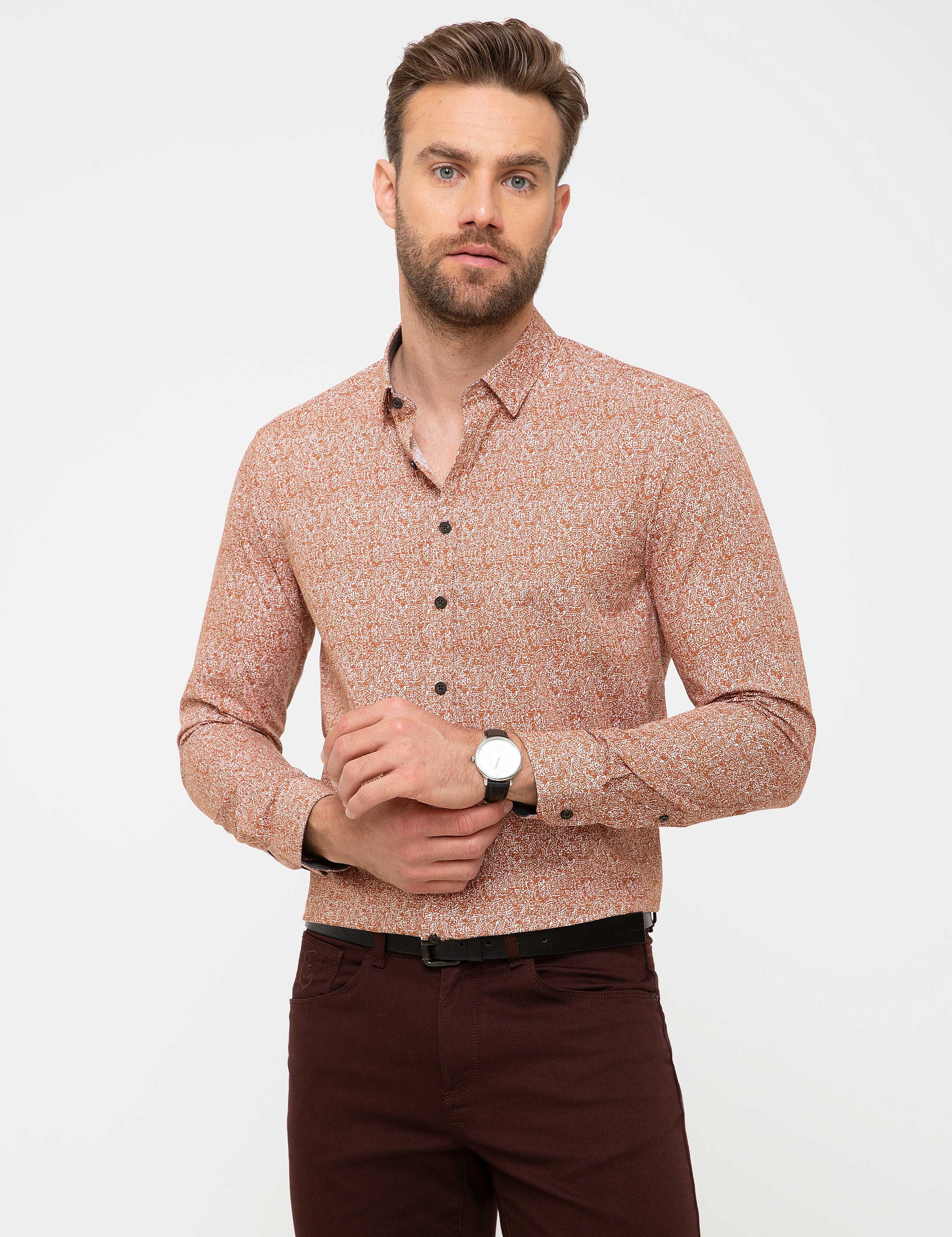 Açık Kahverengi Slim Fit Gömlek - Image 2