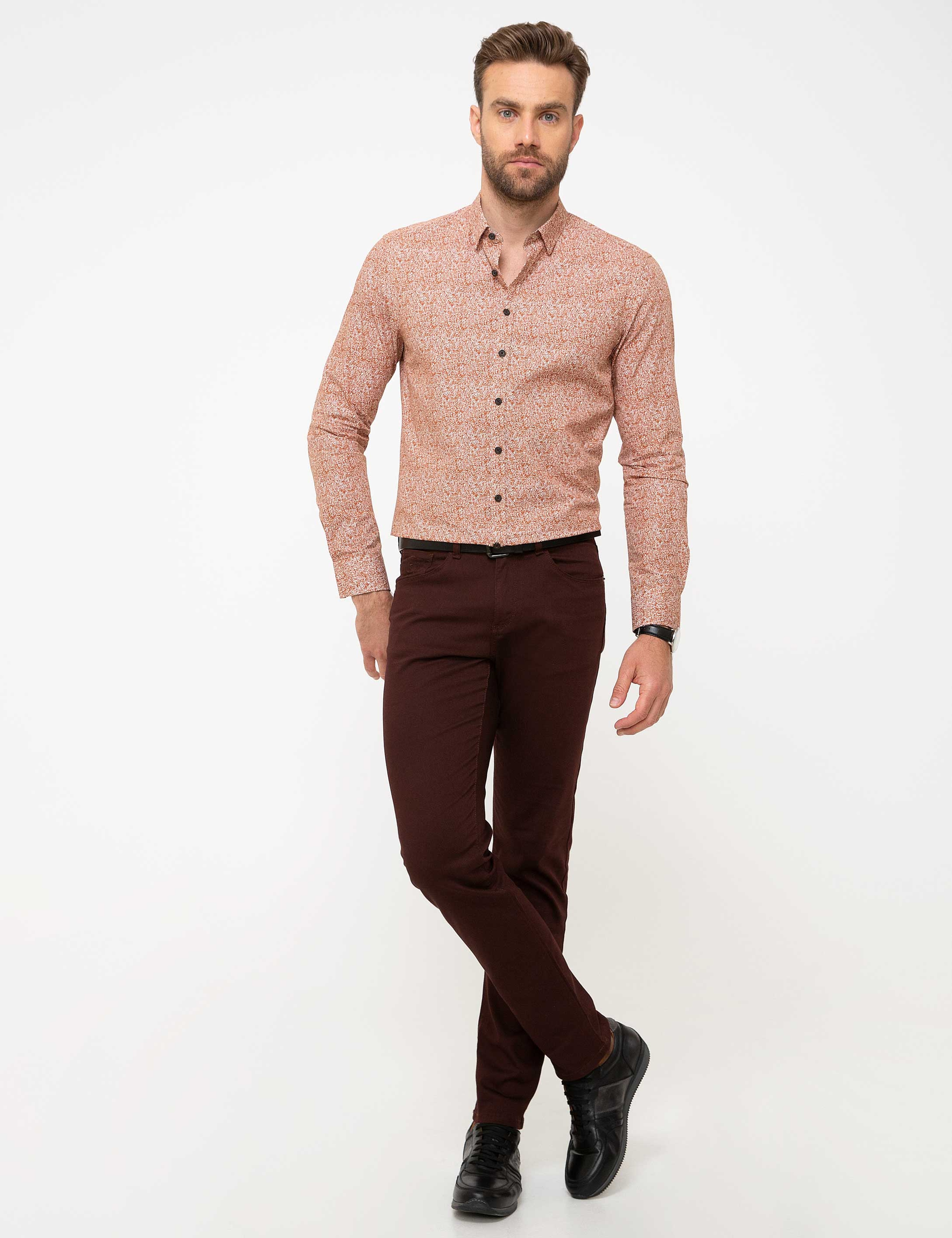 Açık Kahverengi Slim Fit Gömlek - Image 4