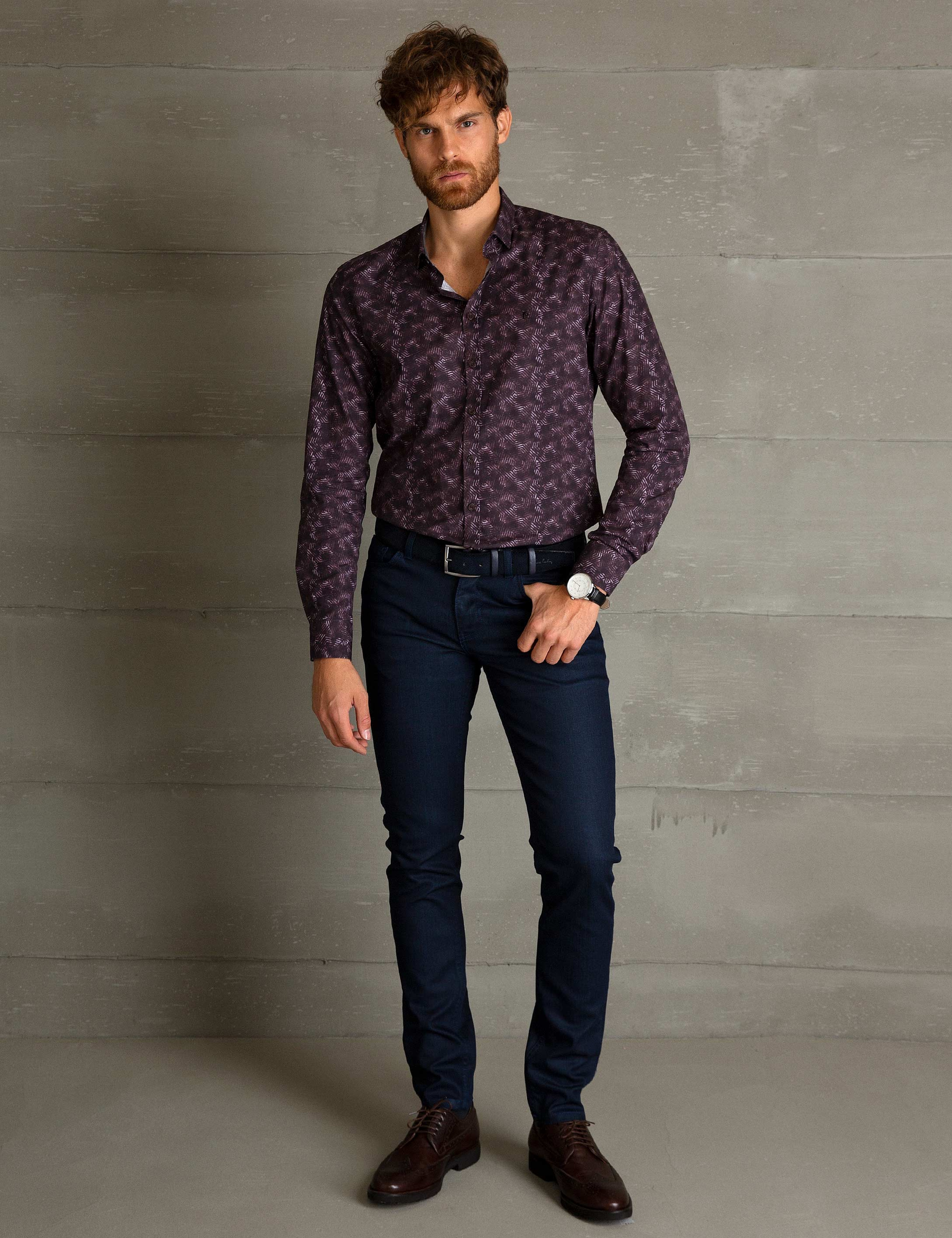 Bordo Slim Fit Gömlek - Image 1