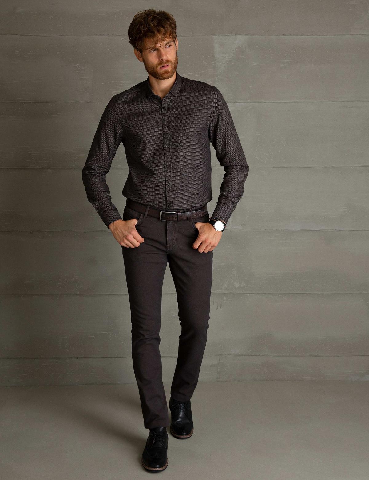 Kahverengi Slim Fit Gömlek