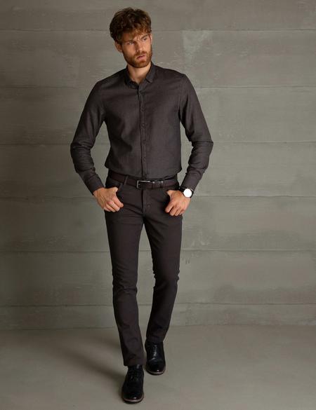 Kahverengi Slim Fit Gömlek - 50193991007