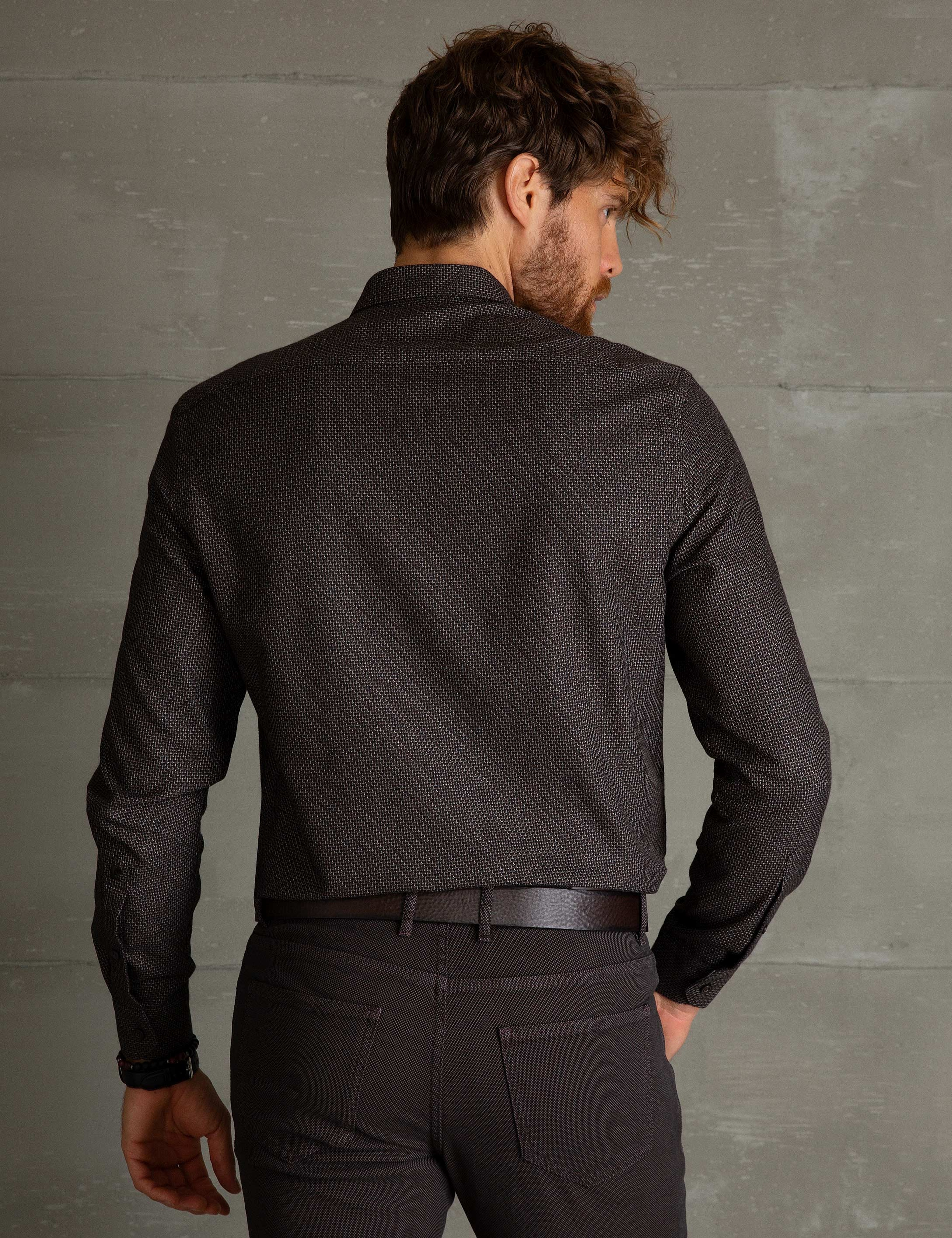 Kahverengi Slim Fit Gömlek - Image 3