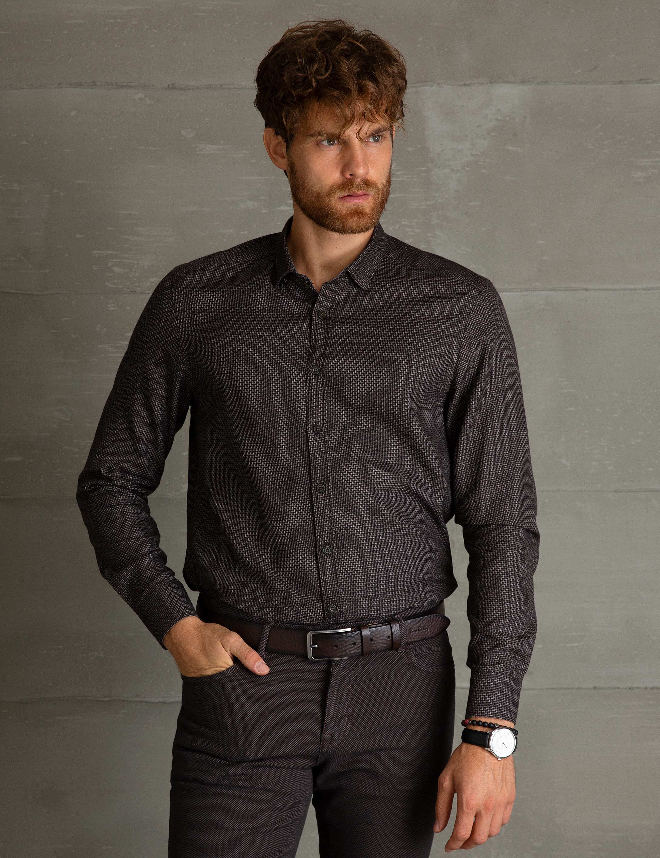 Kahverengi Slim Fit Gömlek - Image 2
