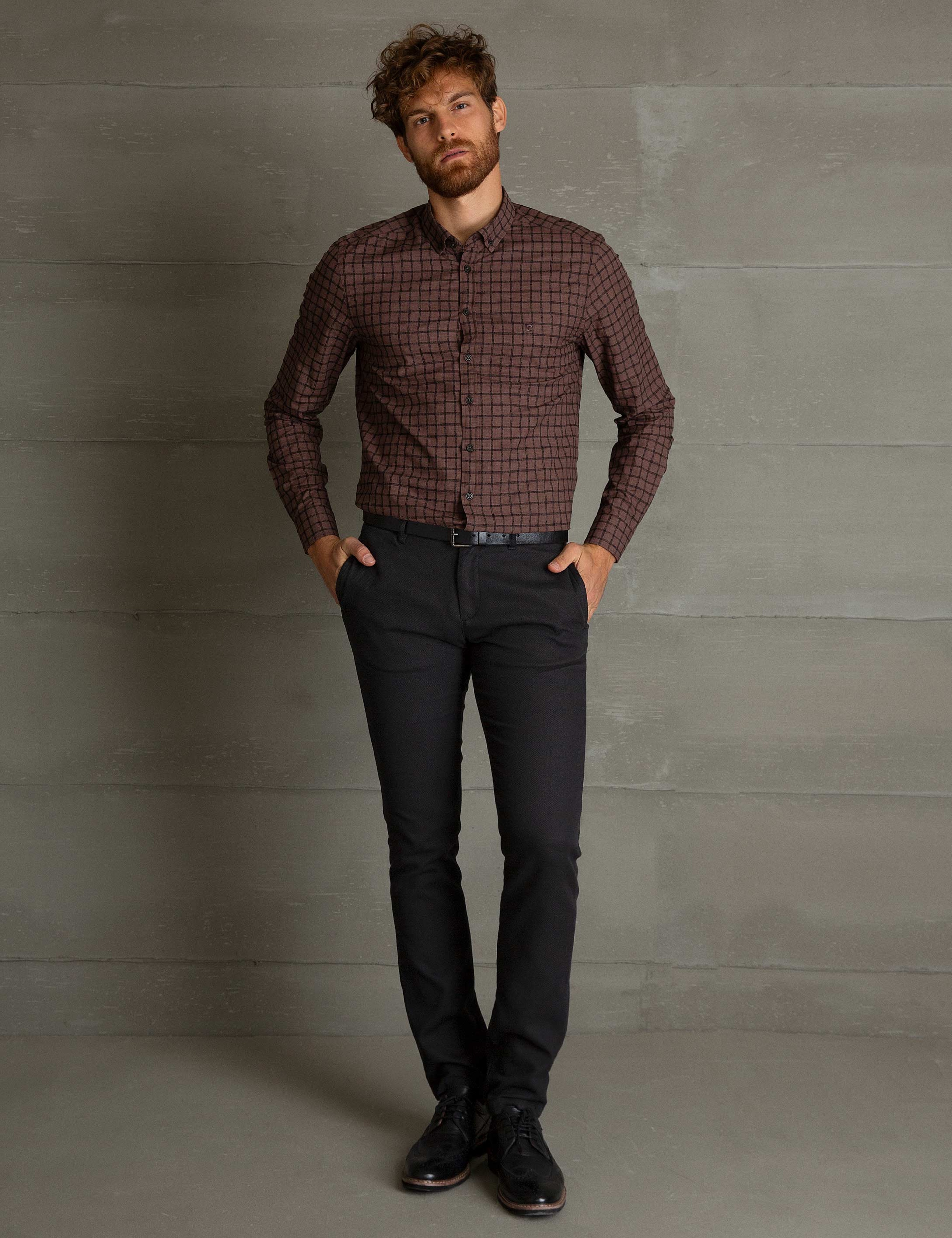 Kahverengi Slim Fit Gömlek - Image 1