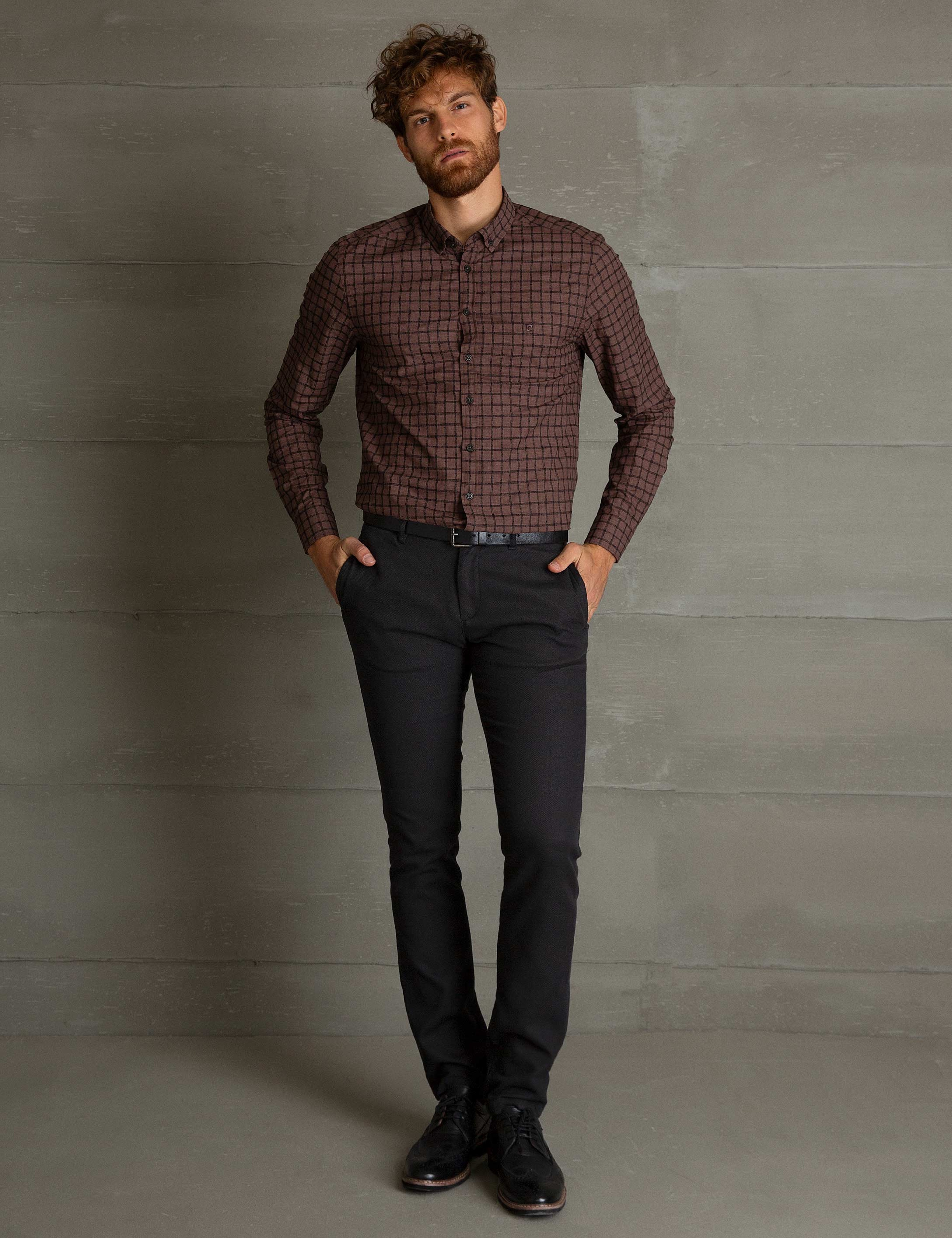 Kahverengi Slim Fit Gömlek