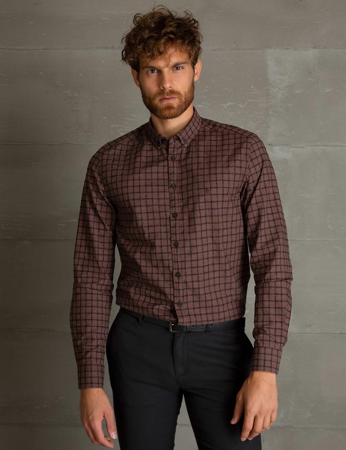 Kahverengi Slim Fit Gömlek - 50194024006