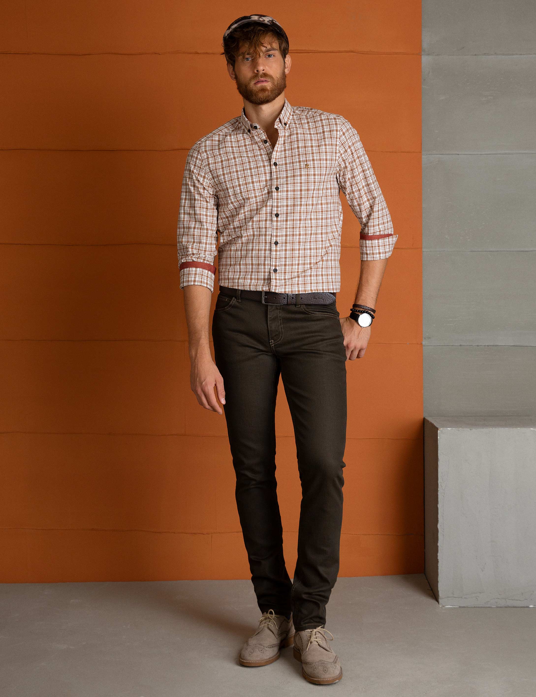 Açık Kahverengi Slim Fit Uzun Kollu Gömlek