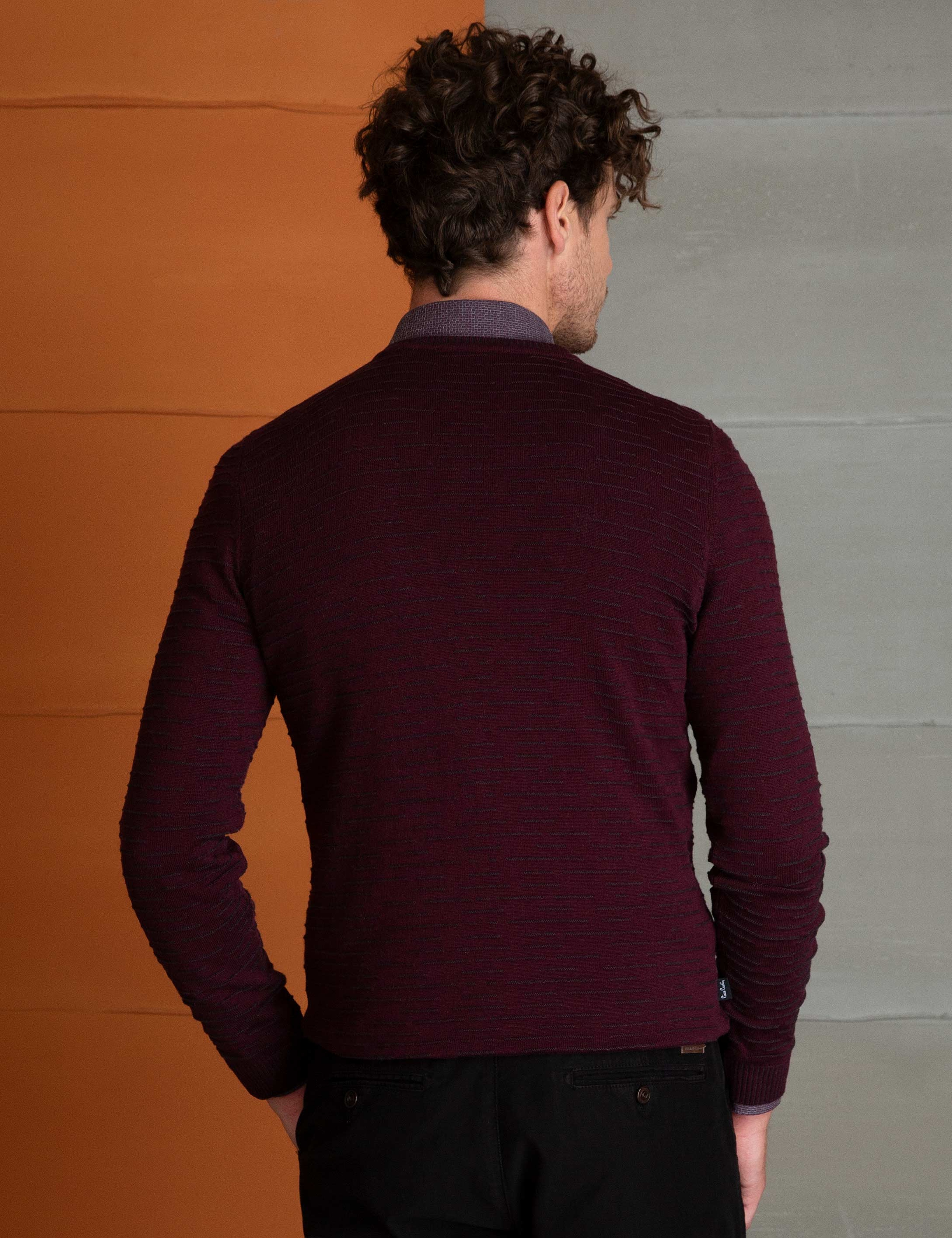 Bordo Slim Fit V Yaka Triko Kazak - Image 2