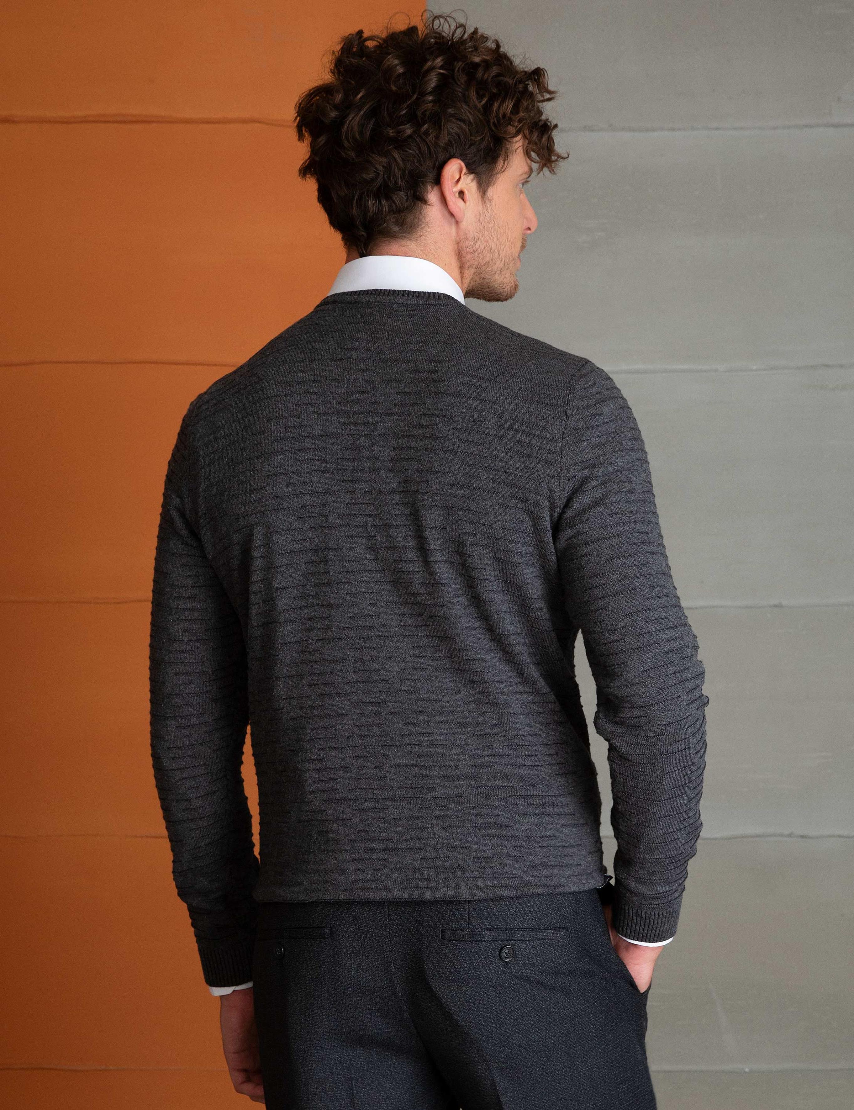 Gri Melanj Slim Fit V Yaka Triko Kazak